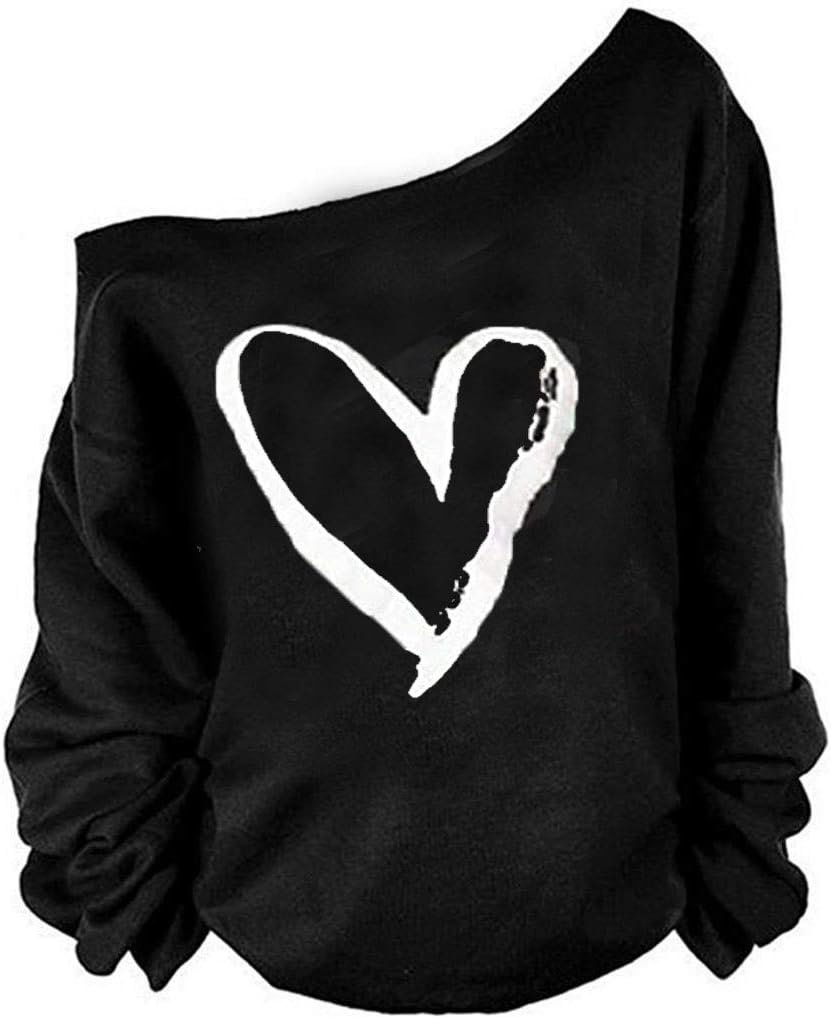 MAGICMK Woman’s Sweatershirt Lips Print Causal Blouse Off The Shoulder Long Sleeve Loose Slouchy Pullover Plus Size Tops