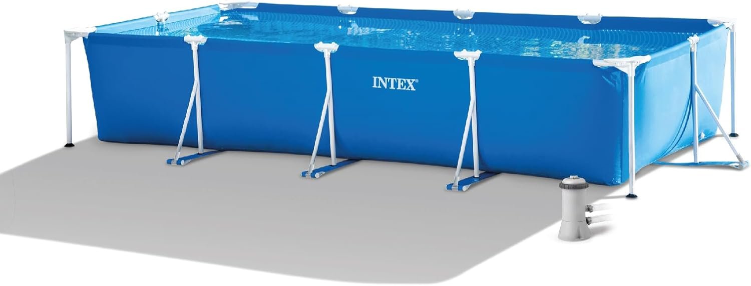 INTEX 28279EH Rectangular Frame Above Ground Swimming Pool Set: 14ft x 33in – Includes 530 GPH Cartridge Filter Pump – SuperTough Puncture Resistant – Rust Resistant – 1883 Gallon Capacity
