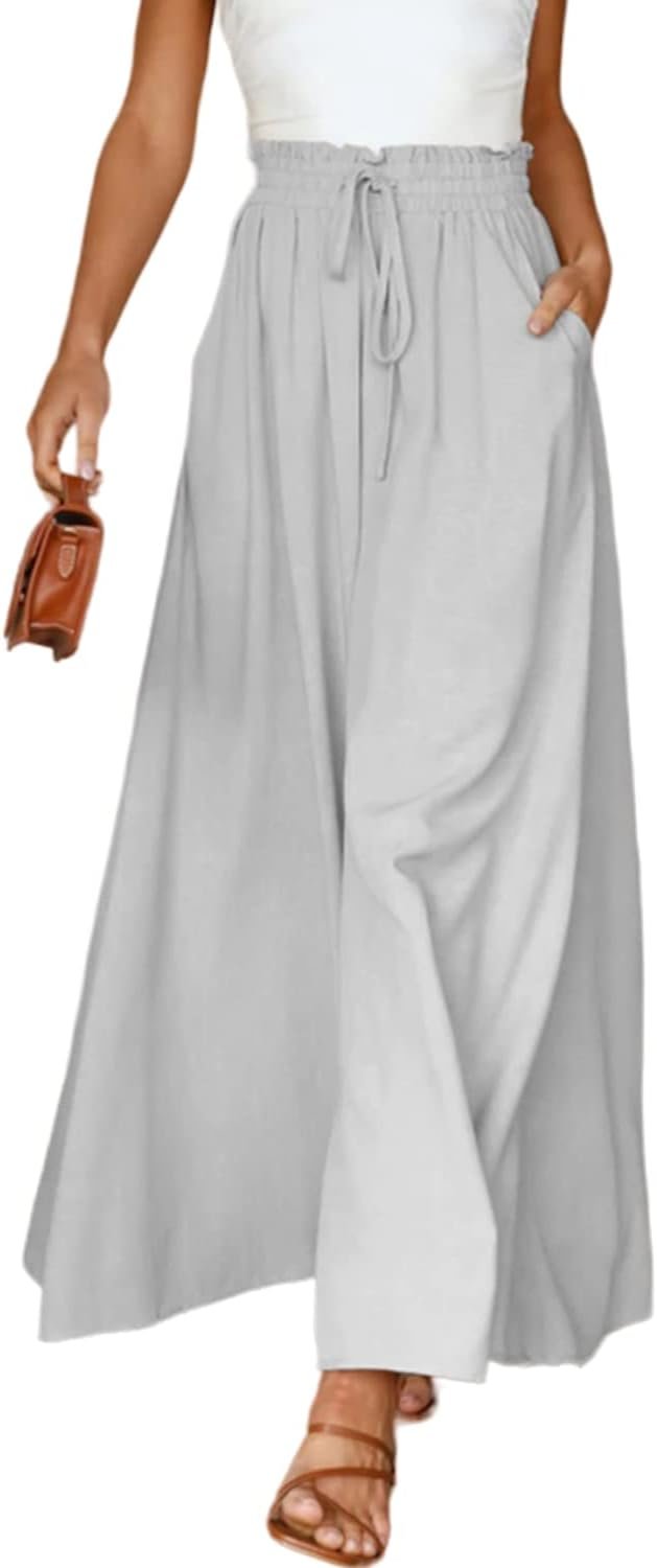 YOCUR Women Summer Beach Vacation Pants High Waisted Wide Leg Pants Printed Loose Flowy Casual Palazzo Lounge Trousers