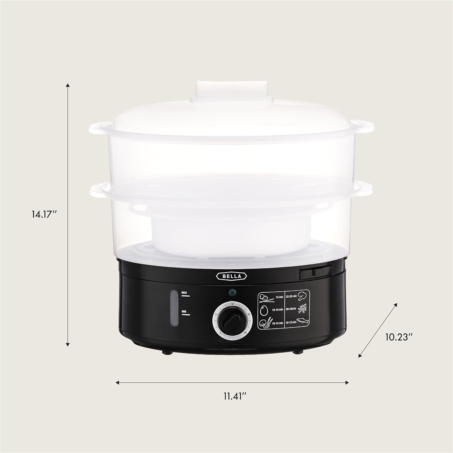 BELLA Two Tier Food Steamer with Dishwasher Safe Lids and Stackable Baskets & Removable Base for Fast Simultaneous Cooking - Auto Shutoff & Boil Dry Protection, Stainless Steel, 7.4 QT, Black 7 BELLA Two Tier Food Steamer with Dishwasher Safe Lids and Stackable Baskets & Removable Base for Fast Simultaneous Cooking - Auto Shutoff & Boil Dry Protection, Stainless Steel, 7.4 QT, Black - Image 7