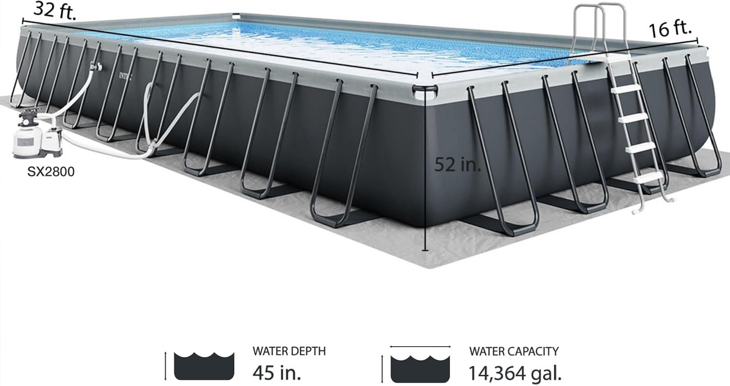 INTEX 26373EH Ultra XTR Deluxe Rectangular Above Ground Swimming Pool Set: 32ft x 16ft x 52in – Includes 2800 GPH Sand Filter Pump – Easy Assembly 3 INTEX 26373EH Ultra XTR Deluxe Rectangular Above Ground Swimming Pool Set: 32ft x 16ft x 52in – Includes 2800 GPH Sand Filter Pump – Easy Assembly - Image 3