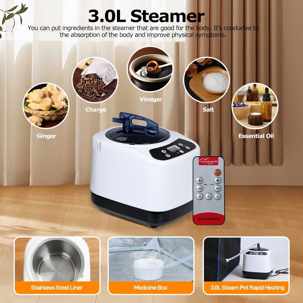 Panana Portable Steam Sauna, Full Size Full Body Home Sauna Box, Foldable Sauna Tent with 1000W 3L Steamer, Remote Control, Folding Chair, 9 Levels 2 Panana Portable Steam Sauna, Full Size Full Body Home Sauna Box, Foldable Sauna Tent with 1000W 3L Steamer, Remote Control, Folding Chair, 9 Levels - Image 2