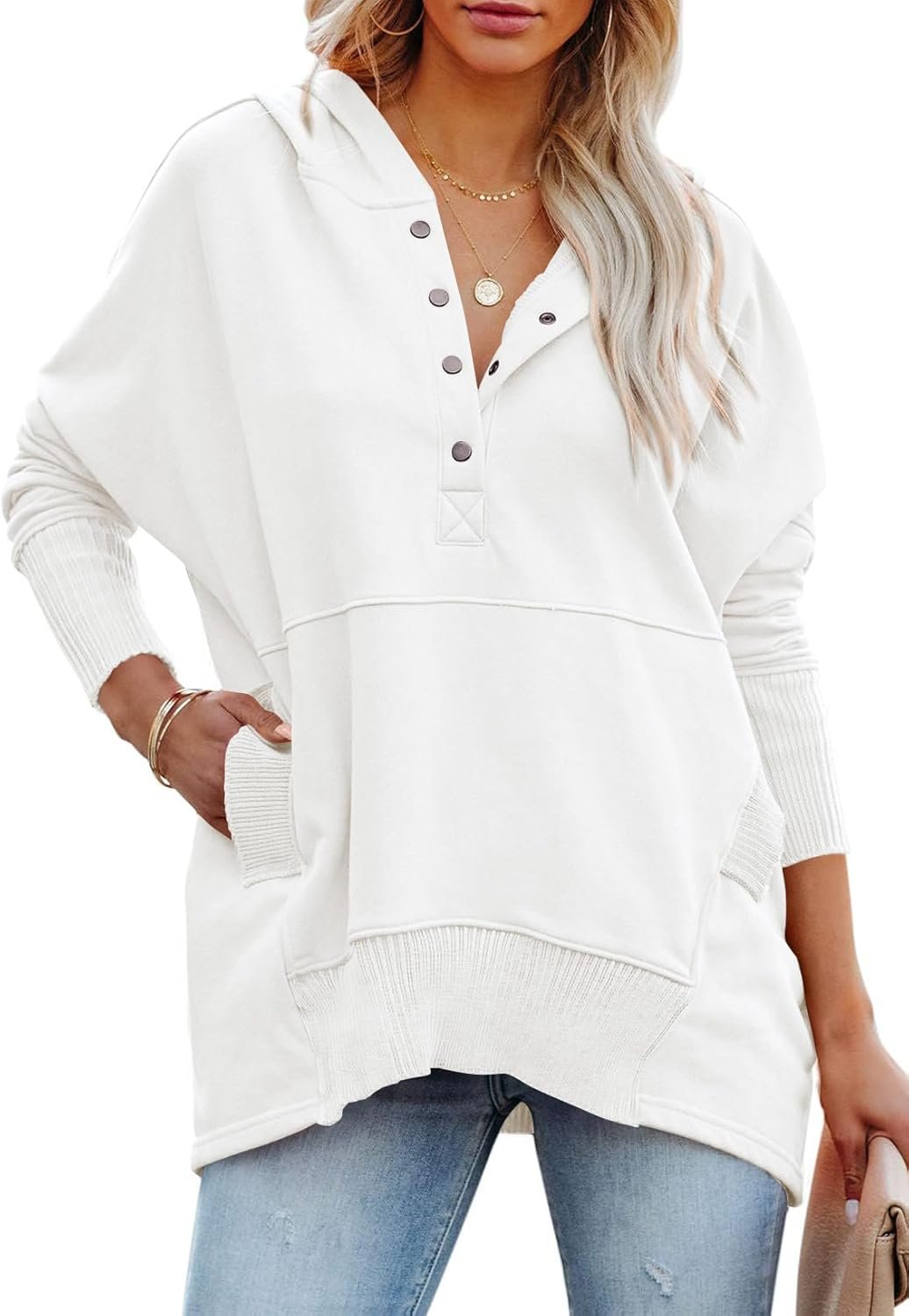 PRETTYGARDEN Women's Casual Long Sleeve Lapel Zipper Sweatshirt Drawstring Loose Pullover Tops