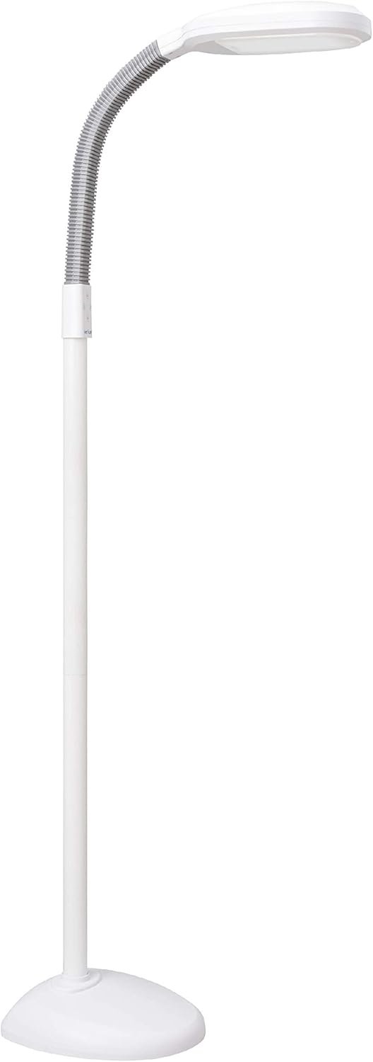 Verilux SmartLight Full Spectrum LED Modern Floor Lamp with Adjustable Brightness, Flexible Gooseneck and Easy Controls - Reduces Eye Strain and Fatigue - Ideal for Reading, Artists, Craft (White)