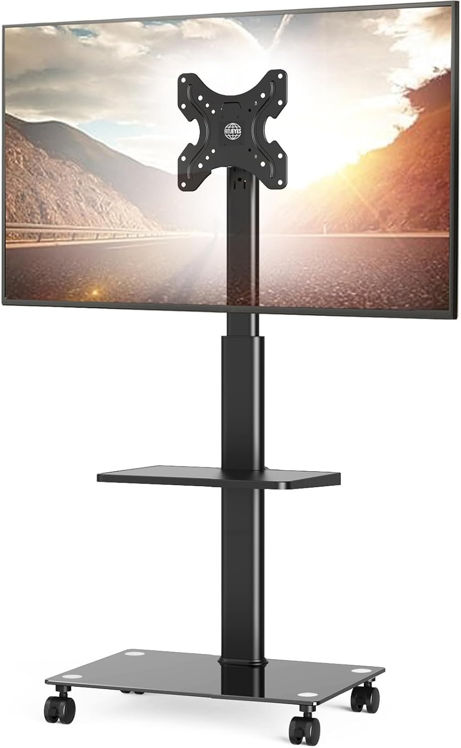 FITUEYES Rolling TV Stand for 19 to 43 Inch LCD LED Flat/Curved Panel Screen TVs, 16 Level Height Adjustable, Tilt & Swivel Mobile TV Stand, Portable TV Stand on Wheels Holds up to 77Lbs.
