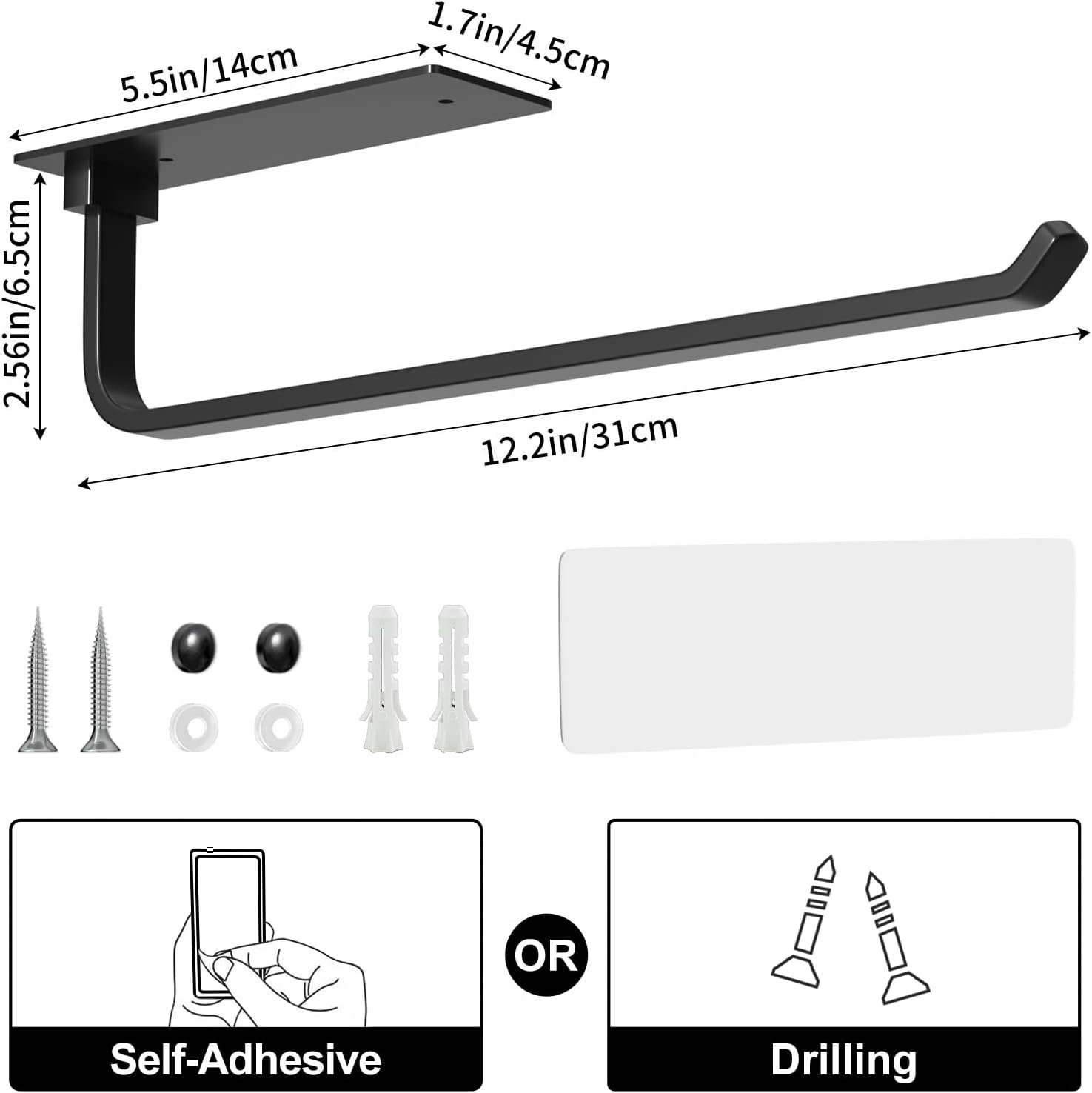 Paper Towel Holder - Self-Adhesive or Drilling, Matte Black, Upgraded Aluminum Kitchen Roll Dispenser Under Cabinet, Lighter but Stronger Than Stainless Steel! 5 Paper Towel Holder - Self-Adhesive or Drilling, Matte Black, Upgraded Aluminum Kitchen Roll Dispenser Under Cabinet, Lighter but Stronger Than Stainless Steel! - Image 5