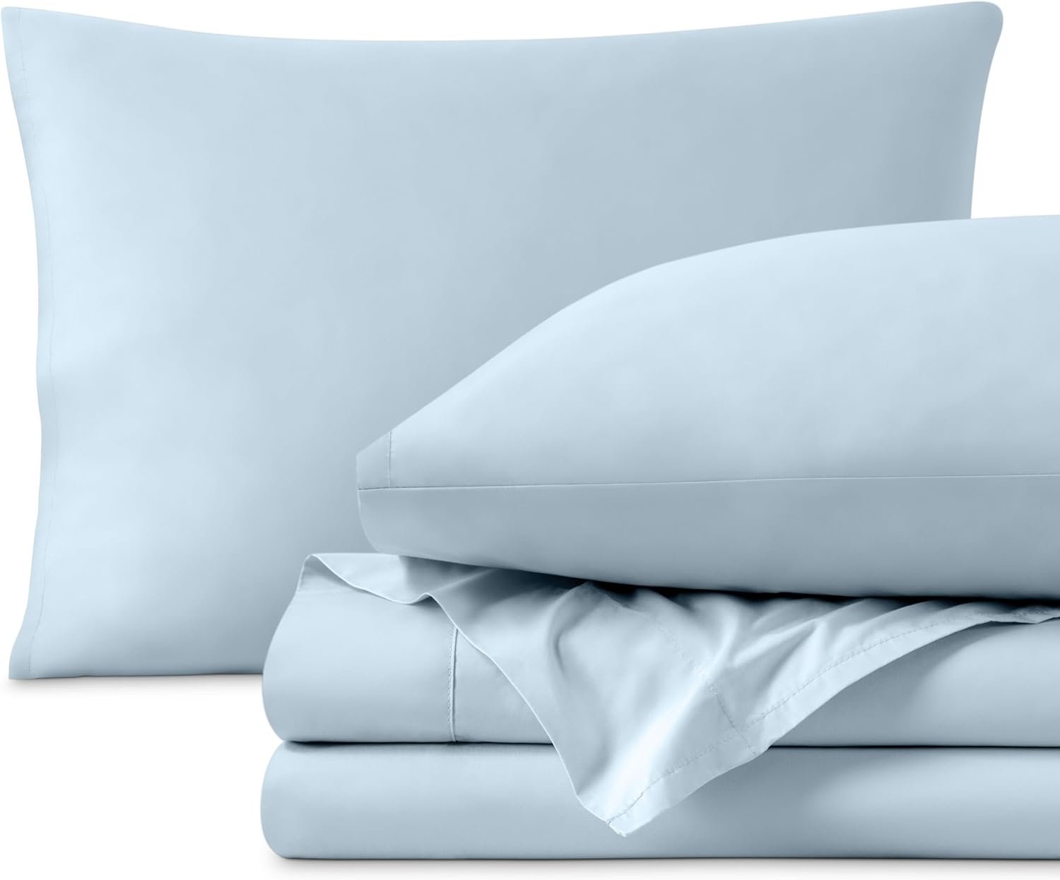 Bare Home 100% Organic Cotton Queen Sheet Set - Crisp Percale Weave - Cool, Breathable, and Hypoallergenic - Bedding Sheets & Pillowcases - Luxury Hotel Sheet Set (Queen, Winter Blue)