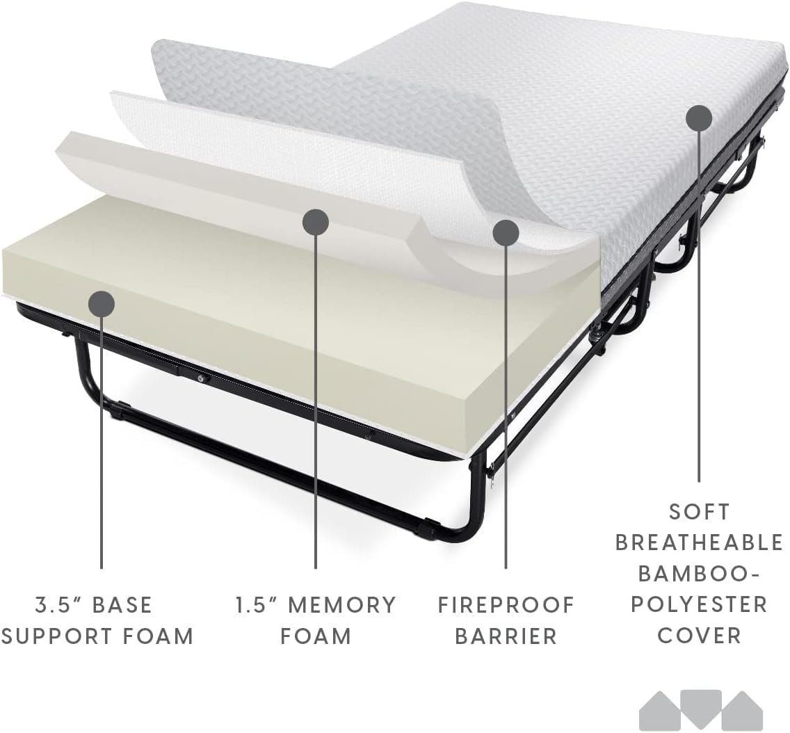 Milliard Deluxe Diplomat Folding Bed with Mattress for Adults, Twin Size, Portable Foldable Bed with Luxurious Memory Foam Mattress & Super Strong Frame, 75” x 38", Fold Up, Roll Away, & Hideaway 8 Milliard Deluxe Diplomat Folding Bed with Mattress for Adults, Twin Size, Portable Foldable Bed with Luxurious Memory Foam Mattress & Super Strong Frame, 75” x 38", Fold Up, Roll Away, & Hideaway - Image 8