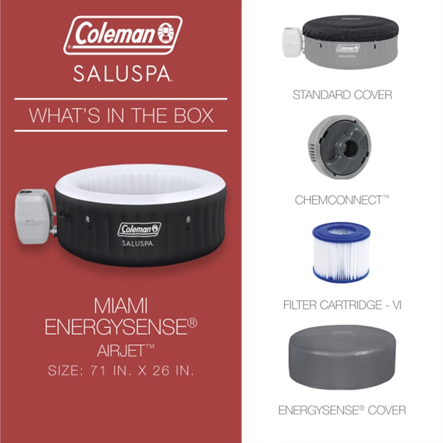 Bestway Coleman Miami AirJet Large Round 2 to 4 Person Inflatable Hot Tub Portable Outdoor Spa with 120 AirJets and EnergySense Cover, Black 5 Bestway Coleman Miami AirJet Large Round 2 to 4 Person Inflatable Hot Tub Portable Outdoor Spa with 120 AirJets and EnergySense Cover, Black - Image 5