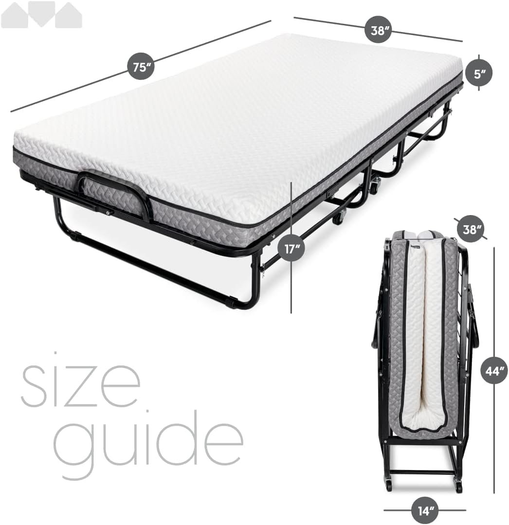 Milliard Deluxe Diplomat Folding Bed with Mattress for Adults, Twin Size, Portable Foldable Bed with Luxurious Memory Foam Mattress & Super Strong Frame, 75” x 38", Fold Up, Roll Away, & Hideaway 3 Milliard Deluxe Diplomat Folding Bed with Mattress for Adults, Twin Size, Portable Foldable Bed with Luxurious Memory Foam Mattress & Super Strong Frame, 75” x 38", Fold Up, Roll Away, & Hideaway - Image 3