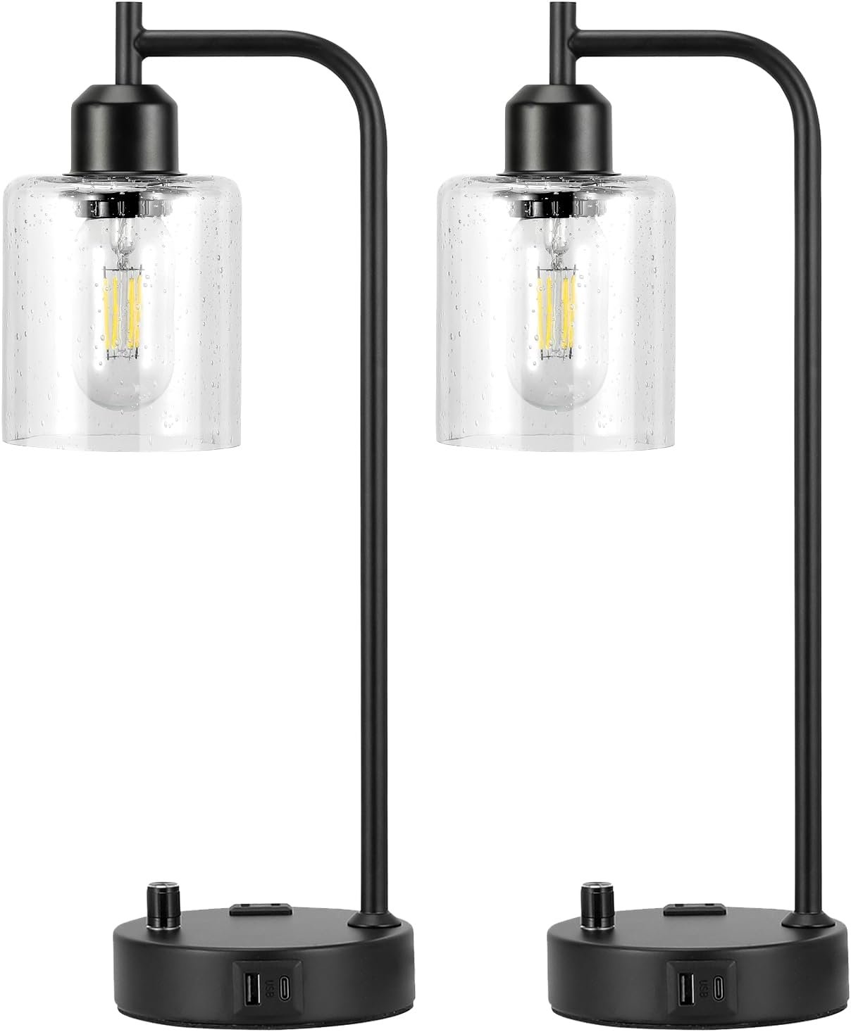 Industrial Table Lamps for Bedrooms Set of 2 - Fully Dimmable Bedside Lamps with USB A and C Ports and Outlet, Black Nightstand Lamps with Glass Shade for Living Room, Desk Lamps for Office Reading 8 Industrial Table Lamps for Bedrooms Set of 2 - Fully Dimmable Bedside Lamps with USB A and C Ports and Outlet, Black Nightstand Lamps with Glass Shade for Living Room, Desk Lamps for Office Reading - Image 8
