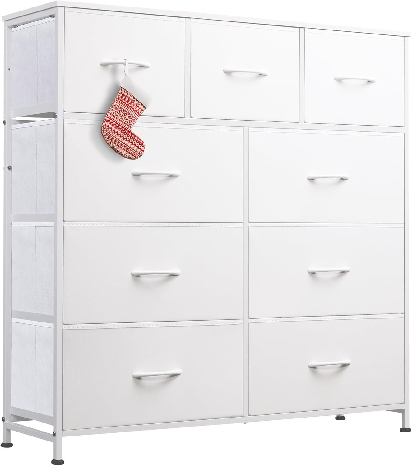 WLIVE 9-Drawer Dresser, Fabric Storage Tower for Bedroom, Hallway, Closet, Tall Chest Organizer Unit for Bedroom with Fabric Bins, Steel Frame, Wood Top, Easy Pull Handle, White