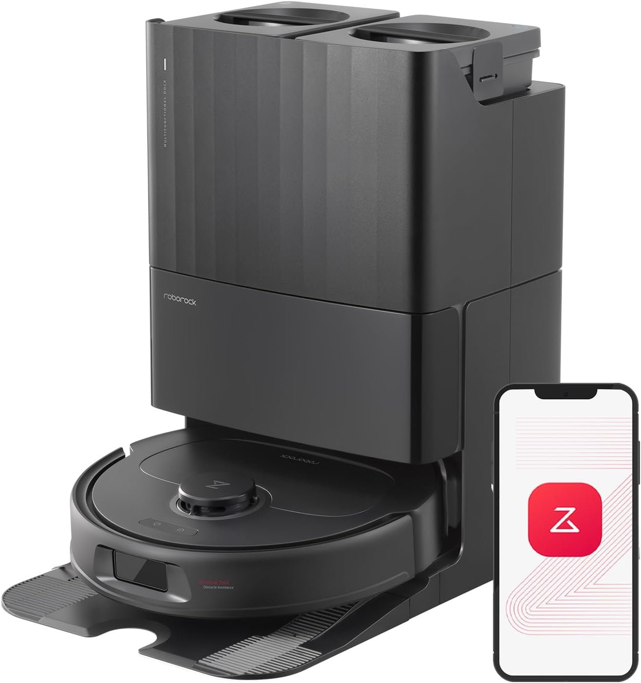 roborock Qrevo Plus Robot Vacuum and Mop with FlexiArm Design Edge Mopping, Self-Emptying, 10 mm Liftable Mops, Auto Mop Washing & Drying, Reactive Tech Obstacle Avoidance, 7,000 Pa Suction, Black