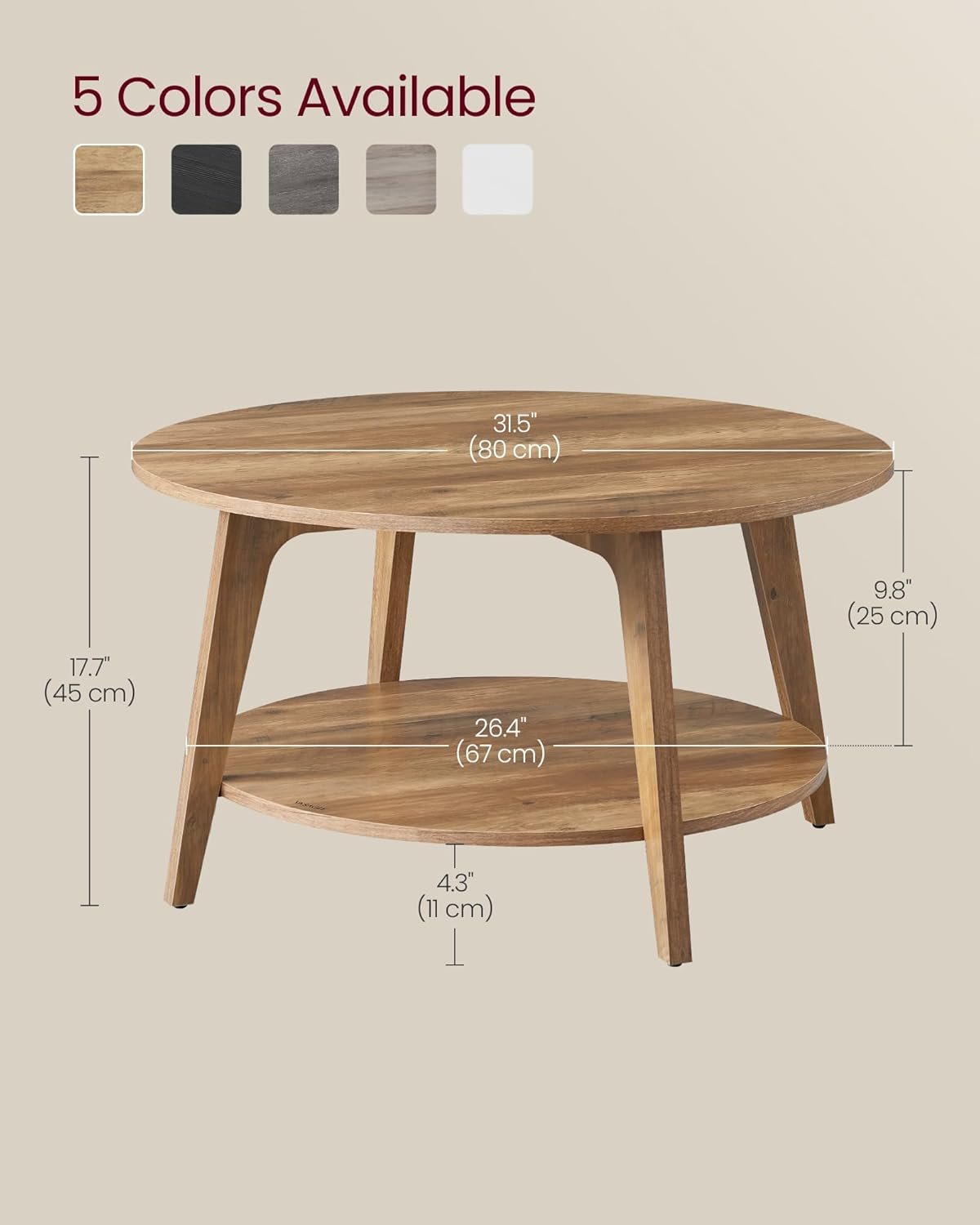 VASAGLE Round Coffee Table, 2 Tier Coffee Table with Storage, for Living Room, 31.5 x 17.7 Inches, Easy to Assemble, Honey Brown ULCT243K41 3 VASAGLE Round Coffee Table, 2 Tier Coffee Table with Storage, for Living Room, 31.5 x 17.7 Inches, Easy to Assemble, Honey Brown ULCT243K41 - Image 3