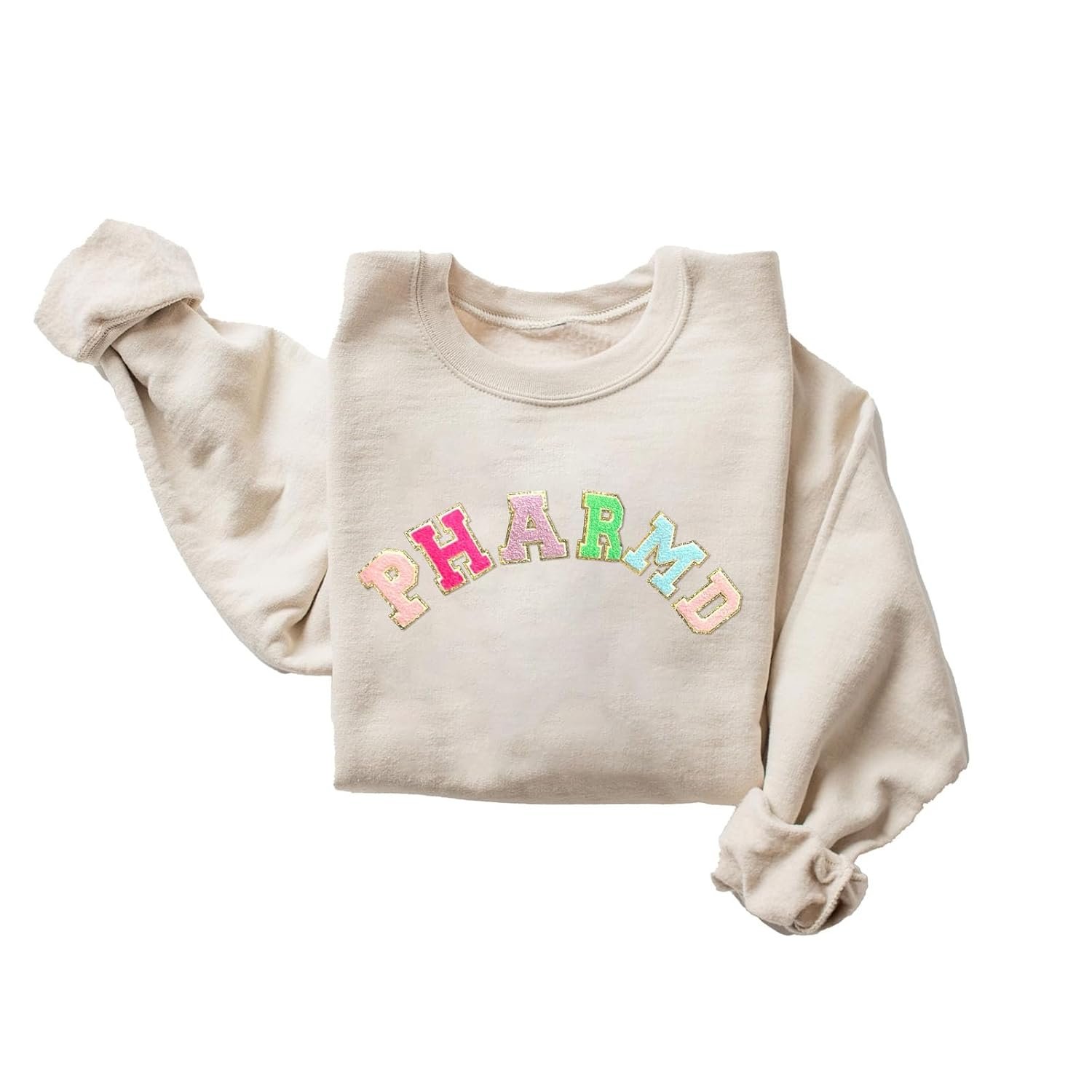 Personalized Chenille Patch Letter Sweatshirt Glitter Custom Patch Hoodie Pullover Crew Neck Shirt Customized Varsity Glitter Letter Shirt New Year Christmas Gifts (Style-1)