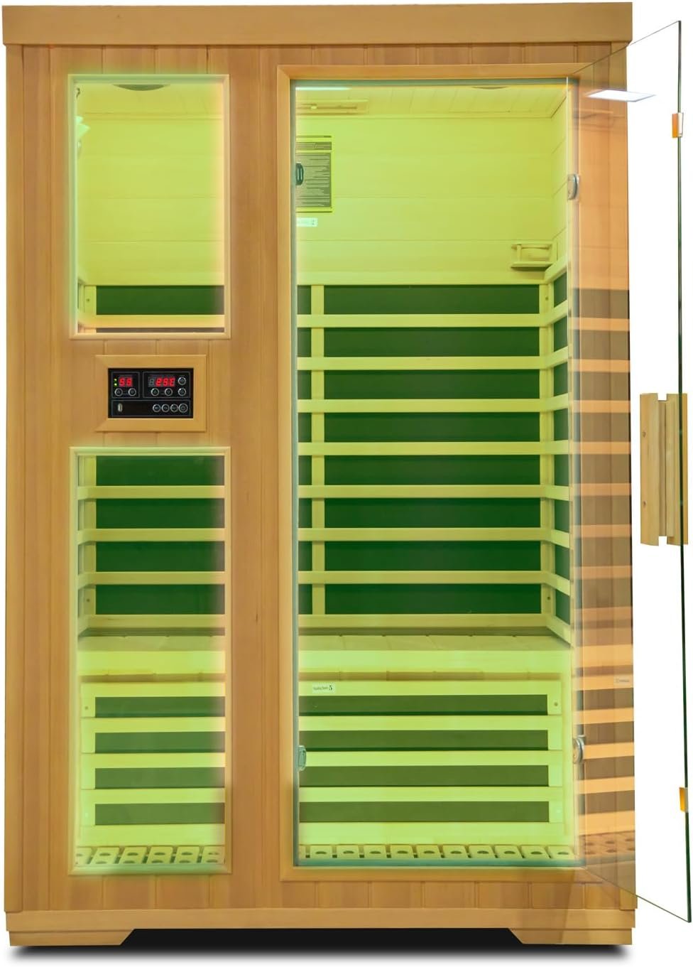 Far Infrared Sauna Room for Home,Canadian Hemlock 2 Person Wooden Dry Sauna with Dual Control Panel and MP3 Controller, Time and Temp Pre-Set,8 Carbon Panels,Led Reading Lamp,Valentine's Day Gift