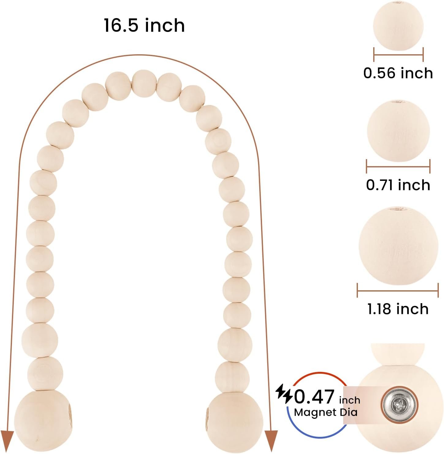 Magnetic Curtain Tiebacks, Curtain Tie Backs for Curtains 2 Pack, Wood Bead Curtain Tiebacks, Curtain Holders for Boho Bedroom Decor, Baby Nursery Decor, Farmhouse Decor 3 Magnetic Curtain Tiebacks, Curtain Tie Backs for Curtains 2 Pack, Wood Bead Curtain Tiebacks, Curtain Holders for Boho Bedroom Decor, Baby Nursery Decor, Farmhouse Decor - Image 3