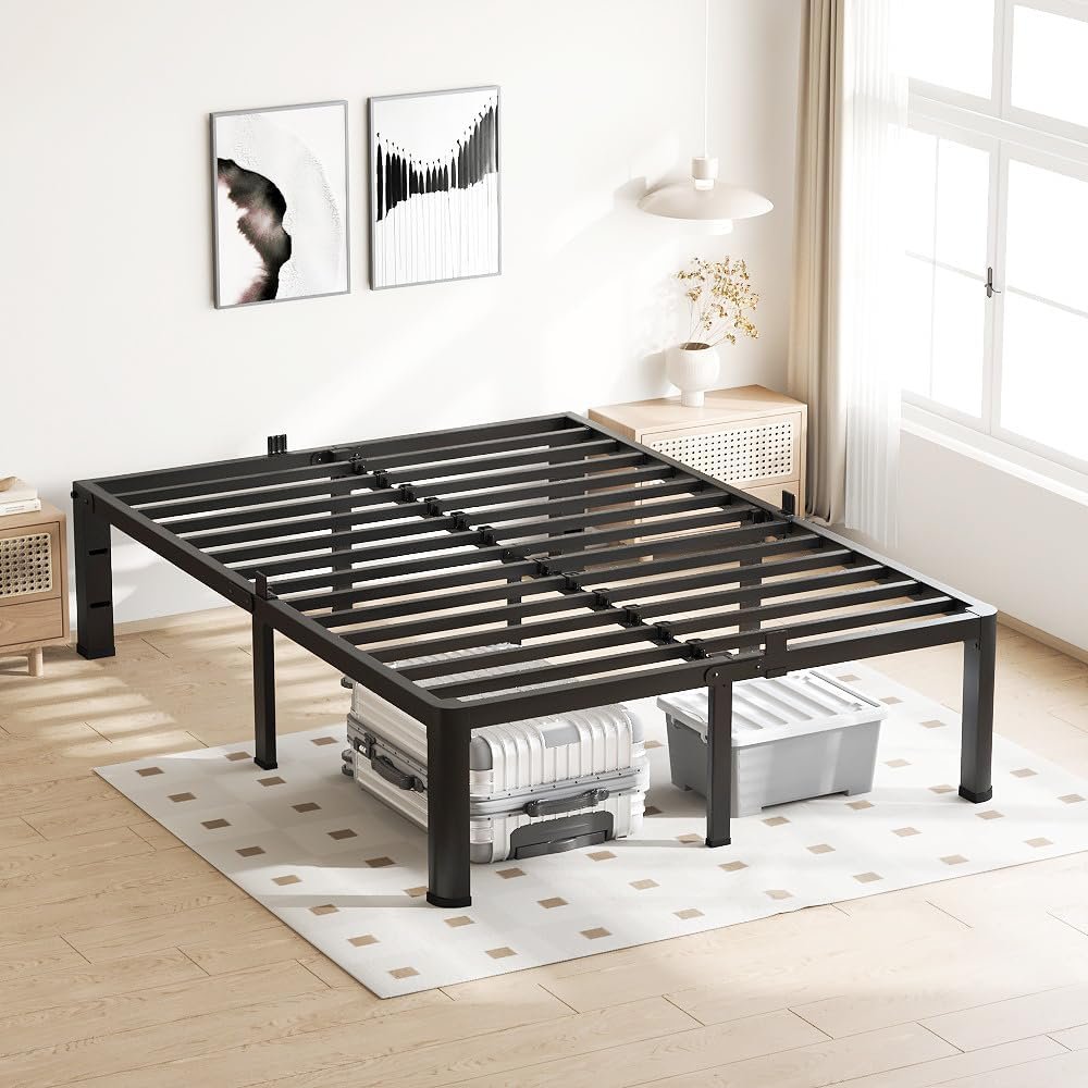 18 Inch Queen Bed Frame, 3500Lbs Heavy Duty Metal Platform with Round Corner Legs Mattress Slide Stopper, Steel Slat Support No Box Spring Needed, Noise Free, Non-Slip, Easy Assembly 2 18 Inch Queen Bed Frame, 3500Lbs Heavy Duty Metal Platform with Round Corner Legs Mattress Slide Stopper, Steel Slat Support No Box Spring Needed, Noise Free, Non-Slip, Easy Assembly - Image 2