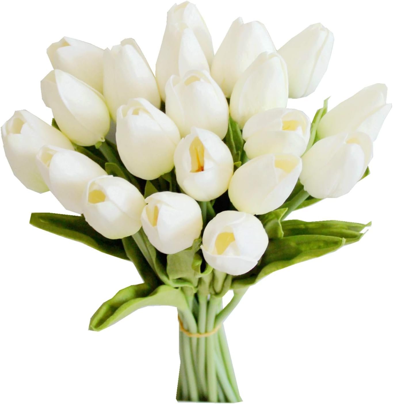 Mandy's 20pcs White Flowers Artificial Tulip Silk Fake Flowers 13.5" for New Year Spring Mother's Day Easter Valentine’s Day Gifts in Bulk Home Kitchen Wedding Decorations