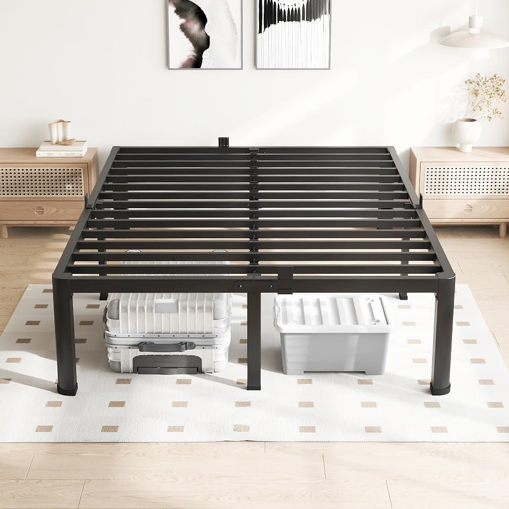 18 Inch Queen Bed Frame, 3500Lbs Heavy Duty Metal Platform with Round Corner Legs Mattress Slide Stopper, Steel Slat Support No Box Spring Needed, Noise Free, Non-Slip, Easy Assembly 9 18 Inch Queen Bed Frame, 3500Lbs Heavy Duty Metal Platform with Round Corner Legs Mattress Slide Stopper, Steel Slat Support No Box Spring Needed, Noise Free, Non-Slip, Easy Assembly - Image 9