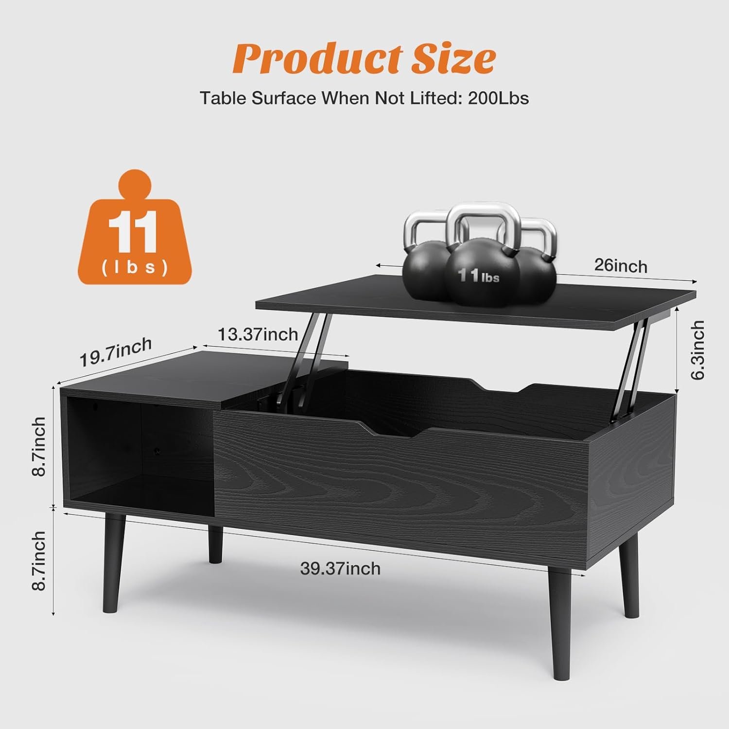 Sweetcrispy Coffee Table Black, Lift Top Coffee Tables for Living Room, Small Rising Wooden Dining Center Tables with Storage Shelf and Hidden Compartment 2 Sweetcrispy Coffee Table Black, Lift Top Coffee Tables for Living Room, Small Rising Wooden Dining Center Tables with Storage Shelf and Hidden Compartment - Image 2
