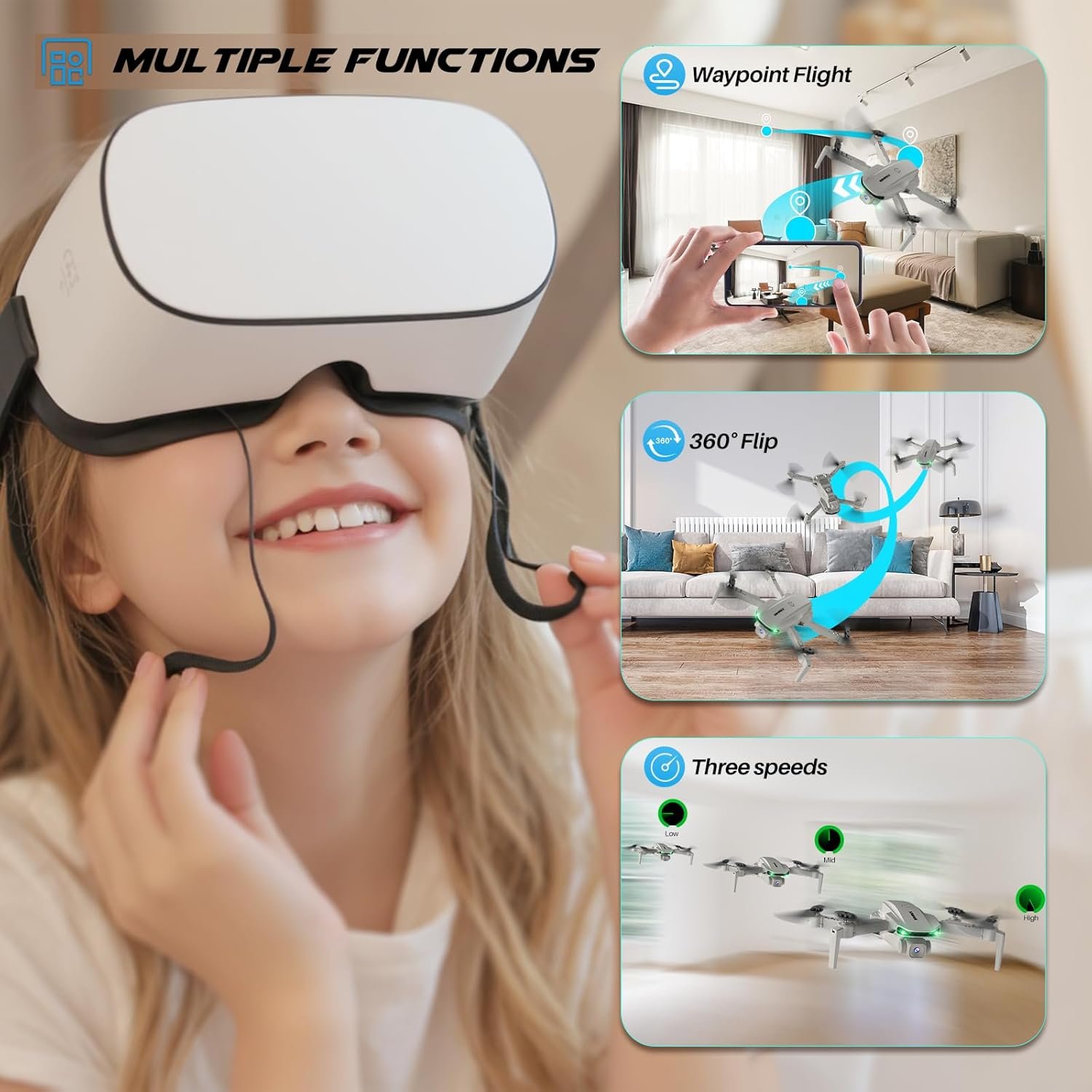 Drone With Camera 1080P for Kids And Adults, RC Quadcopter Drone with Altitude Hold, Mini Drone With One Key Start, Waypoint Fly, Headless Mode, 3D Flip, 3 Speeds, Remote Control Drone for Beginners 5 Drone With Camera 1080P for Kids And Adults, RC Quadcopter Drone with Altitude Hold, Mini Drone With One Key Start, Waypoint Fly, Headless Mode, 3D Flip, 3 Speeds, Remote Control Drone for Beginners - Image 5