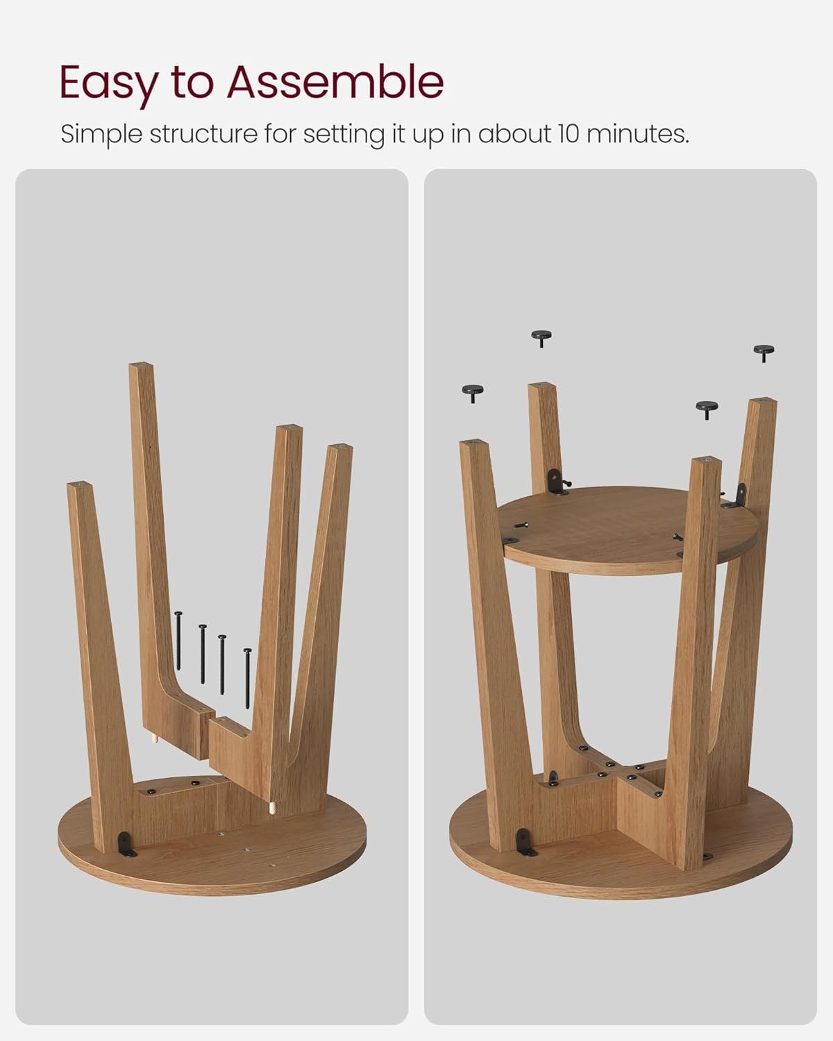 VASAGLE Side Table, Small Round End Table with Lower Shelf, Nightstand for Small Spaces, Living Room, Bedroom, Rustic Walnut ULET283T41 8 VASAGLE Side Table, Small Round End Table with Lower Shelf, Nightstand for Small Spaces, Living Room, Bedroom, Rustic Walnut ULET283T41 - Image 8