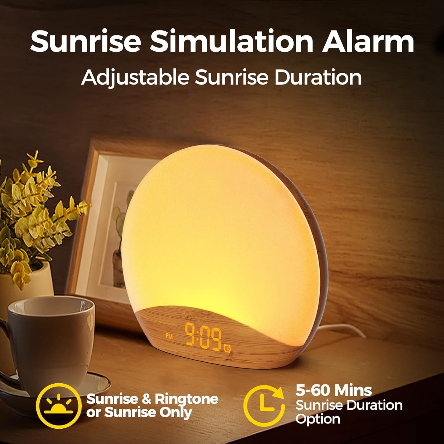 REACHER Wood Grain Sunrise Alarm Clock and Sound Machine Nightlight, Digital Dimmable Clock for Bedroom, 26 Sleep Sounds, White Noise Machine for Baby, Adults, Wake Up Light Alarm Clock for Kids 8 REACHER Wood Grain Sunrise Alarm Clock and Sound Machine Nightlight, Digital Dimmable Clock for Bedroom, 26 Sleep Sounds, White Noise Machine for Baby, Adults, Wake Up Light Alarm Clock for Kids - Image 8