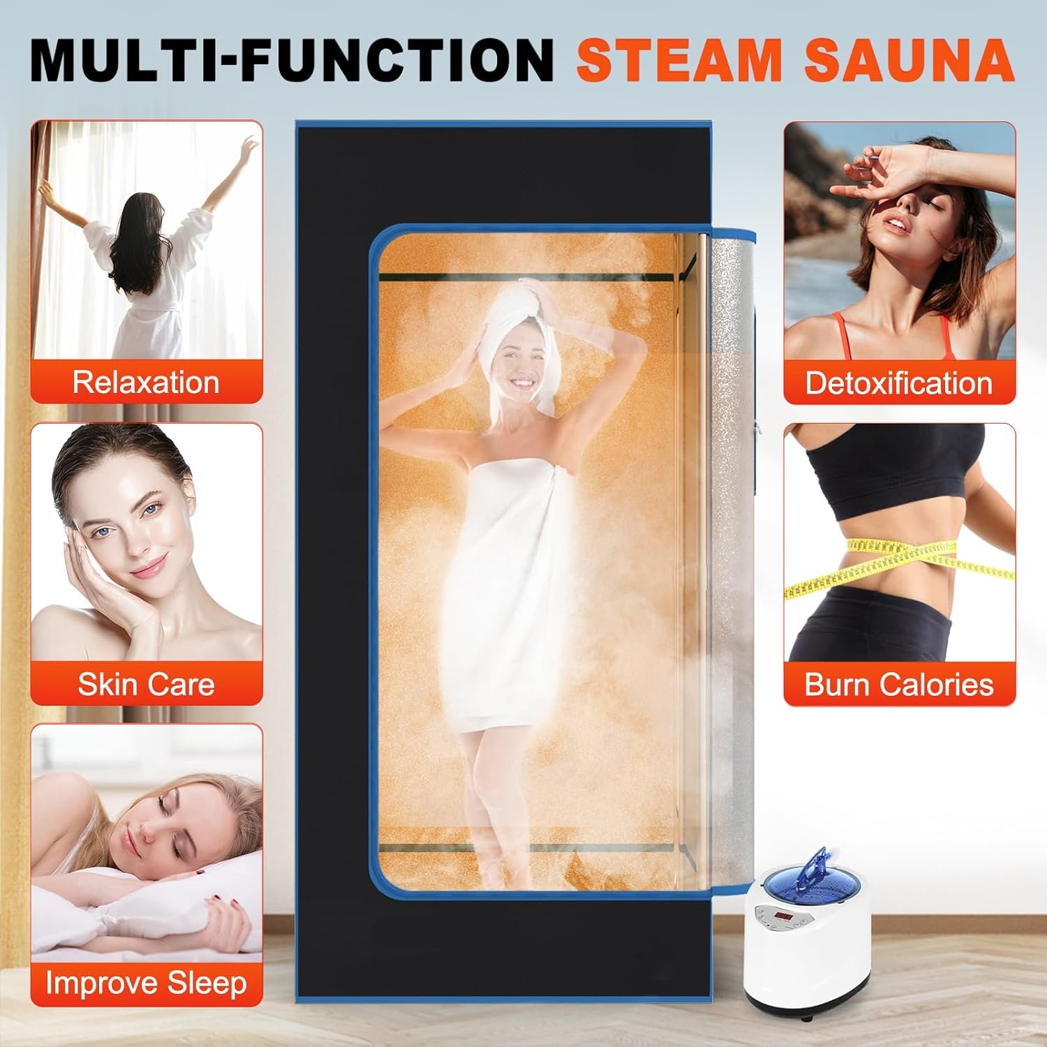 Portable Steam Sauna, Full Body Portable Sauna for Home Spa, Sauna Box Sauna Tent with 3L 1500W Steamer, Remote Control, Folding Chair, Upgraded Indoor Steam Sauna for Gym, Pilates, Yoga 5 Portable Steam Sauna, Full Body Portable Sauna for Home Spa, Sauna Box Sauna Tent with 3L 1500W Steamer, Remote Control, Folding Chair, Upgraded Indoor Steam Sauna for Gym, Pilates, Yoga - Image 5