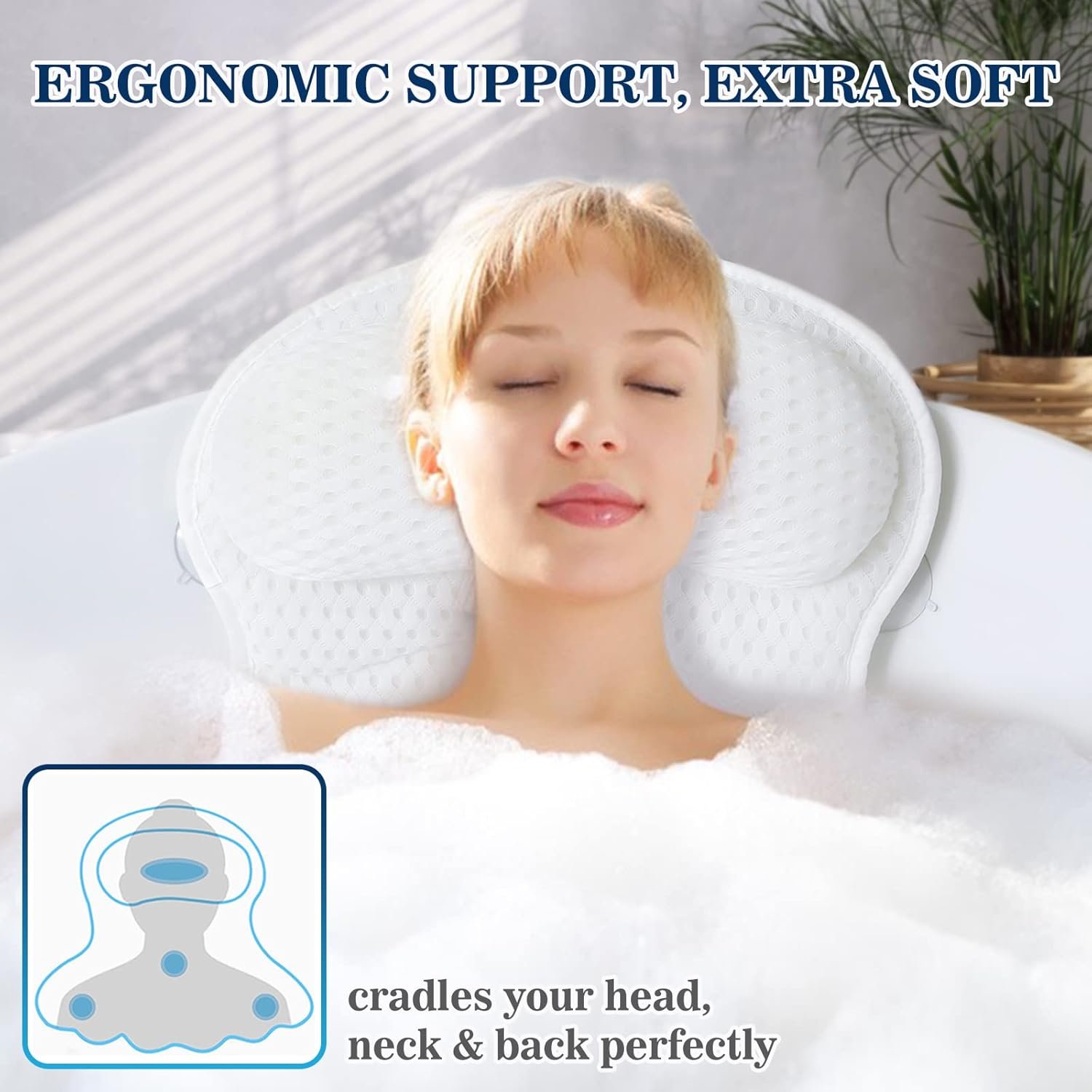 Bath Pillow Bathtub Pillow, Luxury Bath Pillows for Tub Neck and Back Support, Bath Tub Pillow Headrest with Soft 4D Mesh Fabric and Non-Slip Suction Cups, Relaxing Bath Accessories Spa Gifts 2 Bath Pillow Bathtub Pillow, Luxury Bath Pillows for Tub Neck and Back Support, Bath Tub Pillow Headrest with Soft 4D Mesh Fabric and Non-Slip Suction Cups, Relaxing Bath Accessories Spa Gifts - Image 2