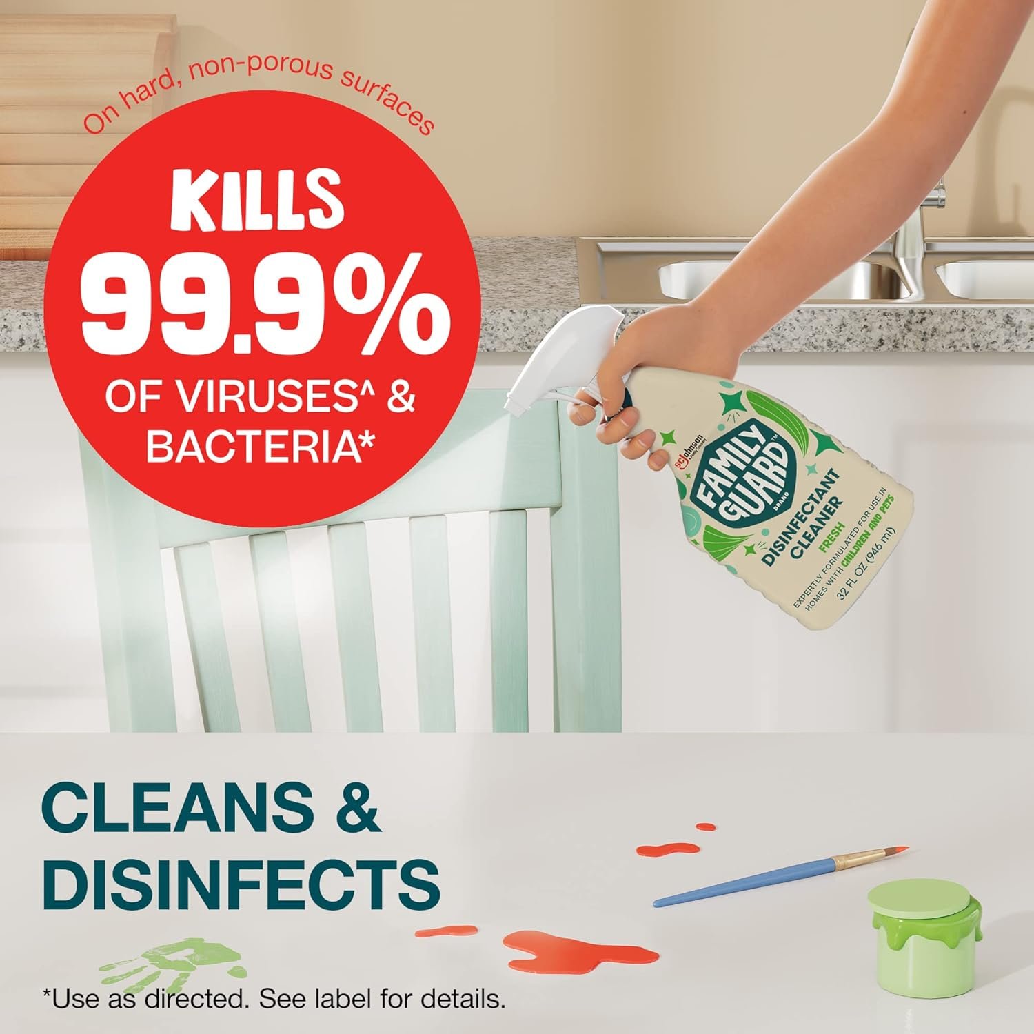FAMILYGUARD Brand Disinfectant Spray Trigger & Multi Surface Cleaner, Antibacterial Spray, Expertly Formulated for Use In Homes with Children & Pets, Fresh Scent, 32 oz (Pack of 3) 3 FAMILYGUARD Brand Disinfectant Spray Trigger & Multi Surface Cleaner, Antibacterial Spray, Expertly Formulated for Use In Homes with Children & Pets, Fresh Scent, 32 oz (Pack of 3) - Image 3