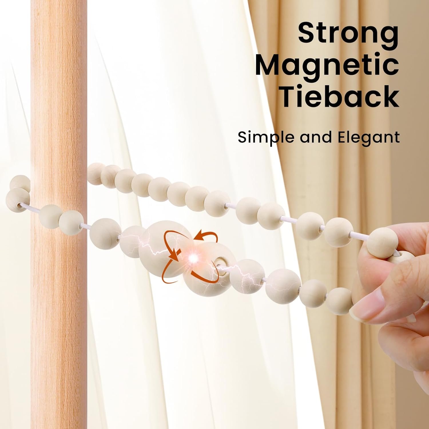 Magnetic Curtain Tiebacks, Curtain Tie Backs for Curtains 2 Pack, Wood Bead Curtain Tiebacks, Curtain Holders for Boho Bedroom Decor, Baby Nursery Decor, Farmhouse Decor 6 Magnetic Curtain Tiebacks, Curtain Tie Backs for Curtains 2 Pack, Wood Bead Curtain Tiebacks, Curtain Holders for Boho Bedroom Decor, Baby Nursery Decor, Farmhouse Decor - Image 6