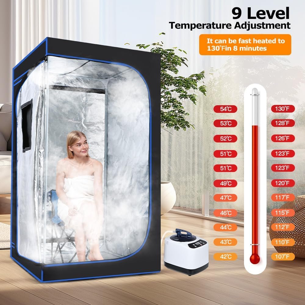 Panana Portable Steam Sauna, Full Size Full Body Home Sauna Box, Foldable Sauna Tent with 1000W 3L Steamer, Remote Control, Folding Chair, 9 Levels 4 Panana Portable Steam Sauna, Full Size Full Body Home Sauna Box, Foldable Sauna Tent with 1000W 3L Steamer, Remote Control, Folding Chair, 9 Levels - Image 4