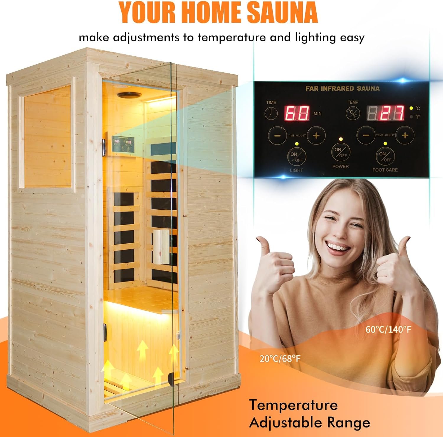 Far Infrared Wooden Sauna Room Home Sauna Spa Dry Saunas Single Person Spa Finland Spruce Wood fit for 7ft Person 6 Far Infrared Wooden Sauna Room Home Sauna Spa Dry Saunas Single Person Spa Finland Spruce Wood fit for 7ft Person - Image 6