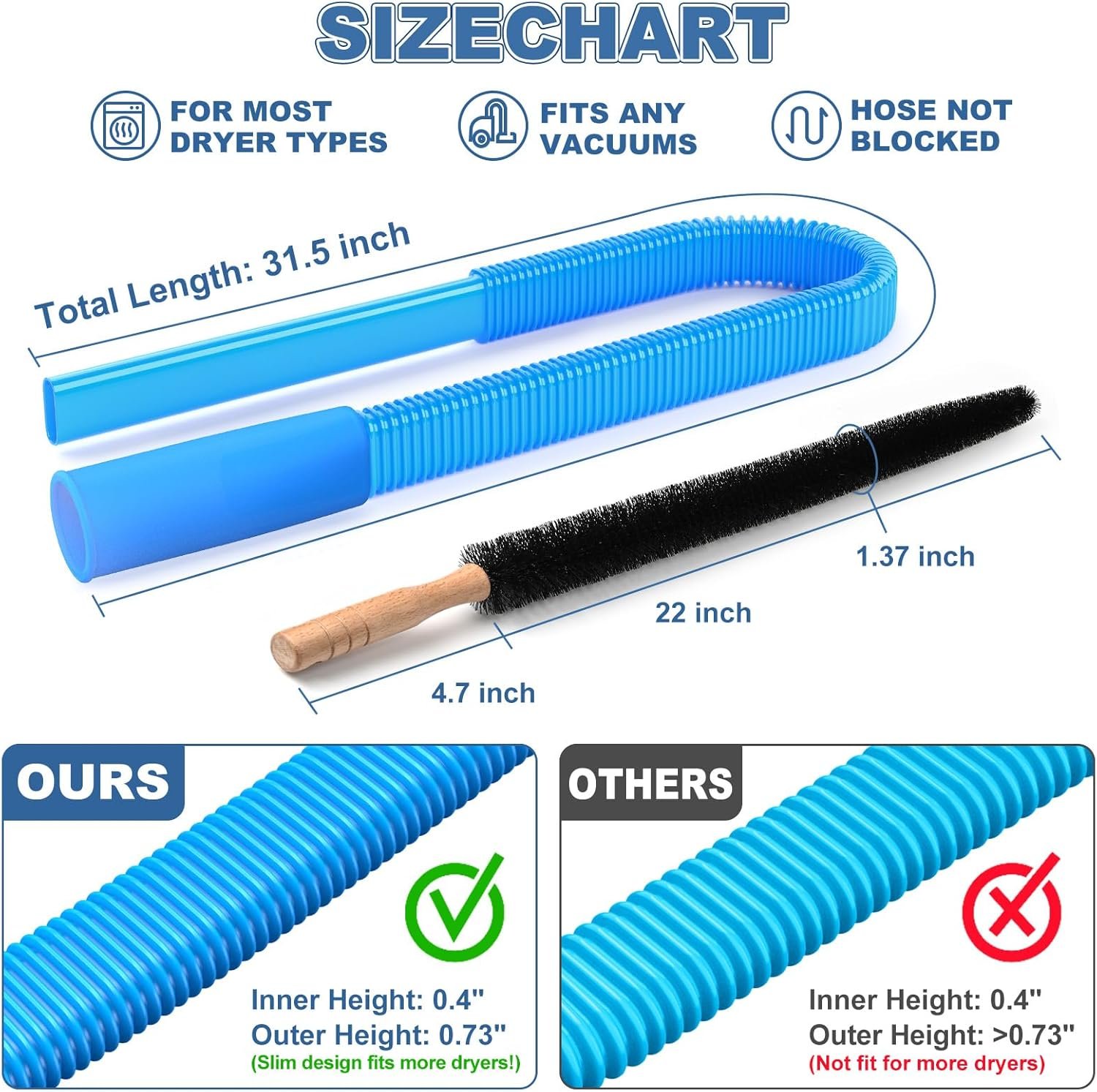 2 Pieces Dryer Vent Cleaner Kit Compatible with All Vacuum Cleaner, Dryer Lint Brush and Vacuum Hose Attachment with Stretch Universal Connector, Quickly Lint Remover 6 2 Pieces Dryer Vent Cleaner Kit Compatible with All Vacuum Cleaner, Dryer Lint Brush and Vacuum Hose Attachment with Stretch Universal Connector, Quickly Lint Remover - Image 6