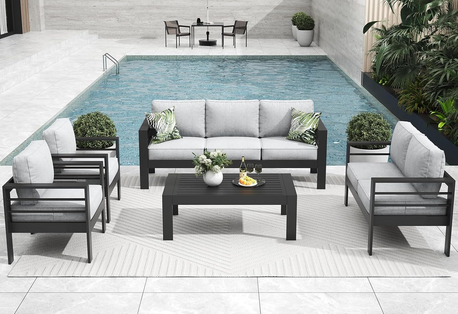 5 Pieces Modern Aluminum Patio Furniture Set, Outdoor Conversation Sets Metal Sectional Sofa with Coffee Table 2 5 Pieces Modern Aluminum Patio Furniture Set, Outdoor Conversation Sets Metal Sectional Sofa with Coffee Table - Image 2