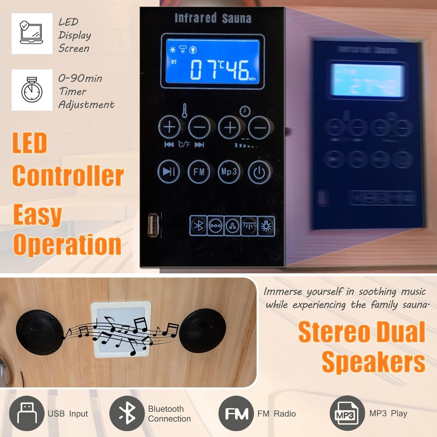 Infrared Home Sauna Room 1 Person Hemlock Wooden Indoor Dry Sauna,Low EMF 1200W/110V Heaters Panels,LCD Control Panel,10 Minutes Pre-Warm up,Time and Temp Pre-Set,1-Year Aftersale 4 Infrared Home Sauna Room 1 Person Hemlock Wooden Indoor Dry Sauna,Low EMF 1200W/110V Heaters Panels,LCD Control Panel,10 Minutes Pre-Warm up,Time and Temp Pre-Set,1-Year Aftersale - Image 4