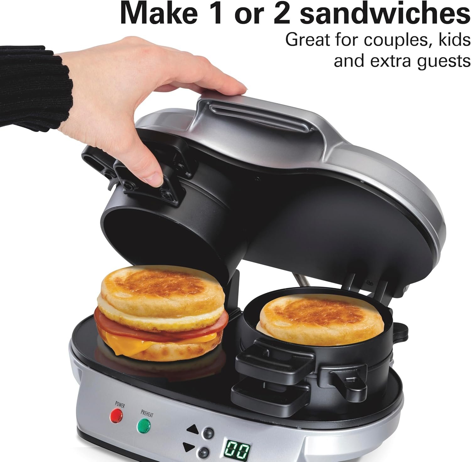 Hamilton Beach Dual Breakfast Sandwich Maker with Timer, Silver (25490A) 2 Hamilton Beach Dual Breakfast Sandwich Maker with Timer, Silver (25490A) - Image 2