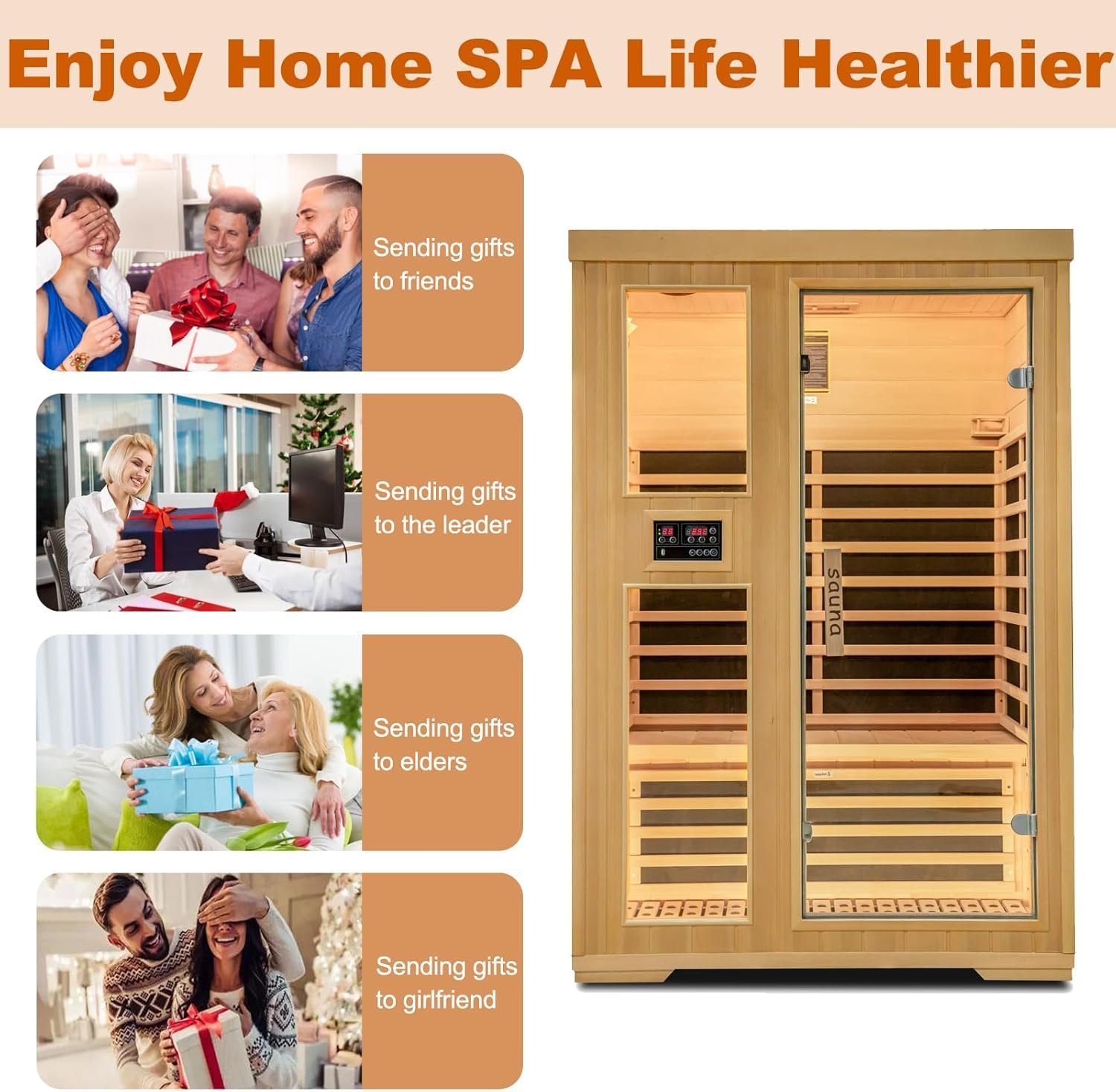 Far Infrared Sauna Room for Home,Canadian Hemlock 2 Person Wooden Dry Sauna with Dual Control Panel and MP3 Controller, Time and Temp Pre-Set,8 Carbon Panels,Led Reading Lamp,Valentine's Day Gift 6 Far Infrared Sauna Room for Home,Canadian Hemlock 2 Person Wooden Dry Sauna with Dual Control Panel and MP3 Controller, Time and Temp Pre-Set,8 Carbon Panels,Led Reading Lamp,Valentine's Day Gift - Image 6