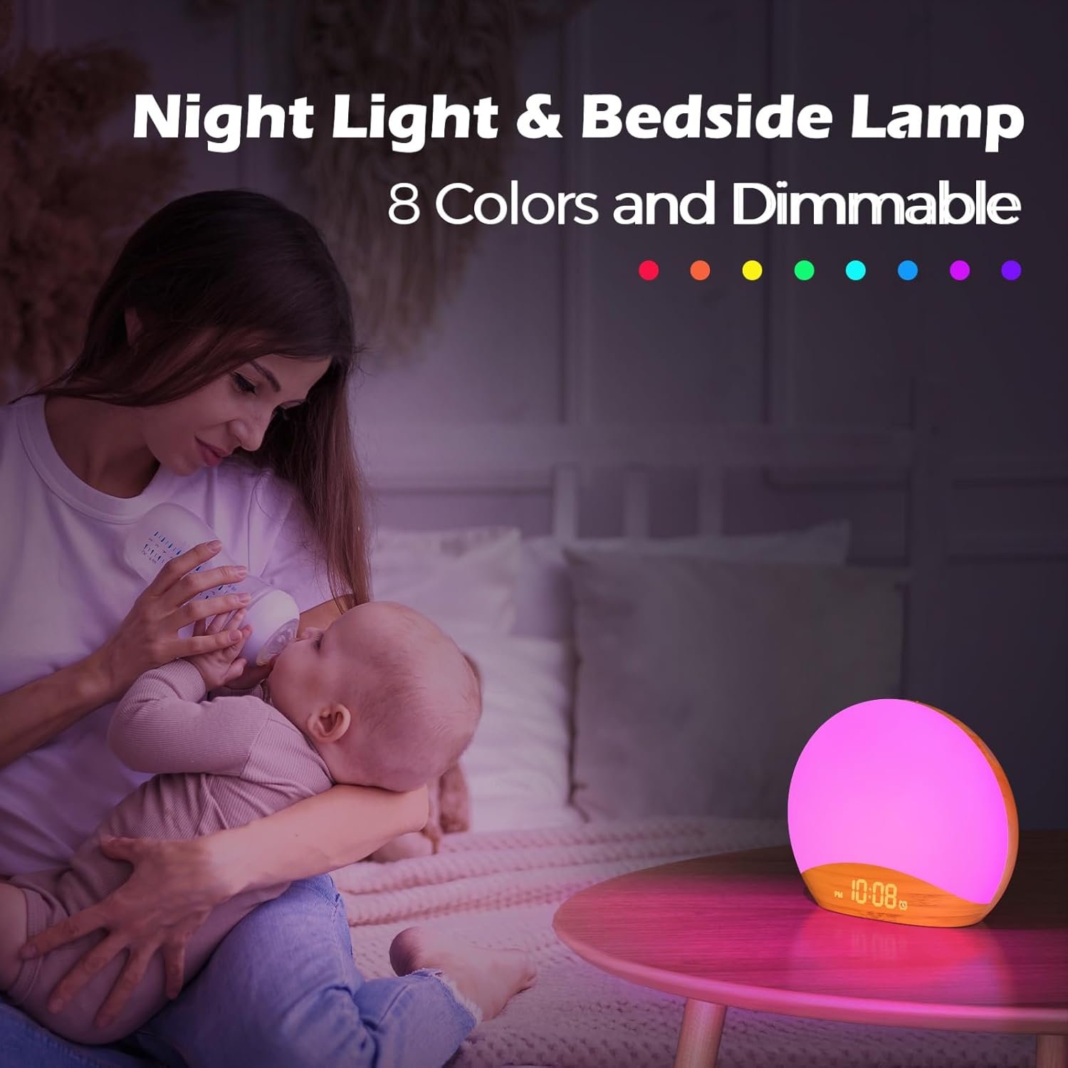 REACHER Wood Grain Sunrise Alarm Clock and Sound Machine Nightlight, Digital Dimmable Clock for Bedroom, 26 Sleep Sounds, White Noise Machine for Baby, Adults, Wake Up Light Alarm Clock for Kids 7 REACHER Wood Grain Sunrise Alarm Clock and Sound Machine Nightlight, Digital Dimmable Clock for Bedroom, 26 Sleep Sounds, White Noise Machine for Baby, Adults, Wake Up Light Alarm Clock for Kids - Image 7