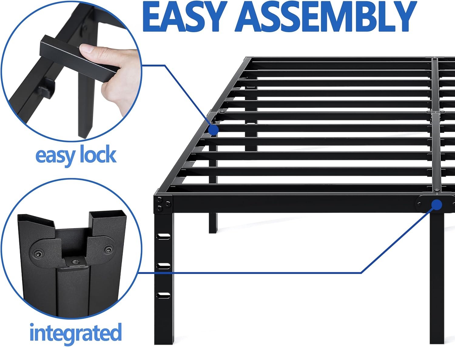 Metal Bed Frame,Full Size Bed Frame with Storage Space,Heavy Duty Sturdy Mattress Foundation,Easy Assembly,No Box Spring Needed, Black,14 Inch,Full 5 Metal Bed Frame,Full Size Bed Frame with Storage Space,Heavy Duty Sturdy Mattress Foundation,Easy Assembly,No Box Spring Needed, Black,14 Inch,Full - Image 5