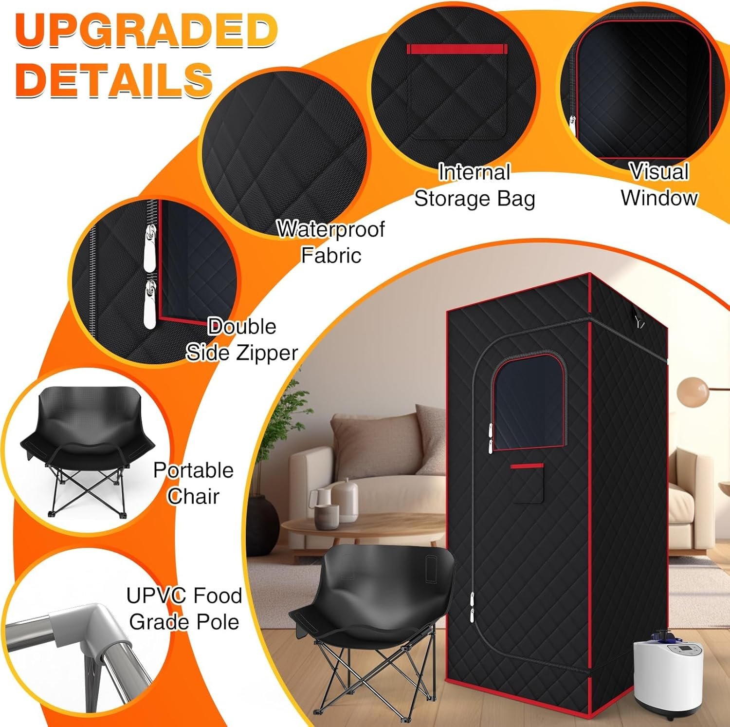 AgiiMan Portable Sauna Box - Portable Steam Sauna for Home 3L Steamer, Big Folding Chair, Remote Control, Sauna Tent 15 Levels, 2.6'x 2.6' x 5.9' 4 AgiiMan Portable Sauna Box - Portable Steam Sauna for Home 3L Steamer, Big Folding Chair, Remote Control, Sauna Tent 15 Levels, 2.6'x 2.6' x 5.9' - Image 4