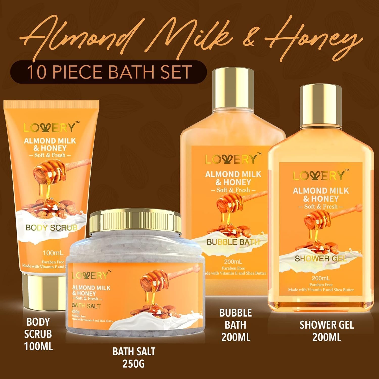 Gift Basket for Women - 10 Pc Almond Milk & Honey Beauty & Personal Care Set - Home Bath Pampering Package for Relaxing - Spa Self Care Kit - Thank You, Birthday, Mom, Anniversary Gift 2 Gift Basket for Women - 10 Pc Almond Milk & Honey Beauty & Personal Care Set - Home Bath Pampering Package for Relaxing - Spa Self Care Kit - Thank You, Birthday, Mom, Anniversary Gift - Image 2