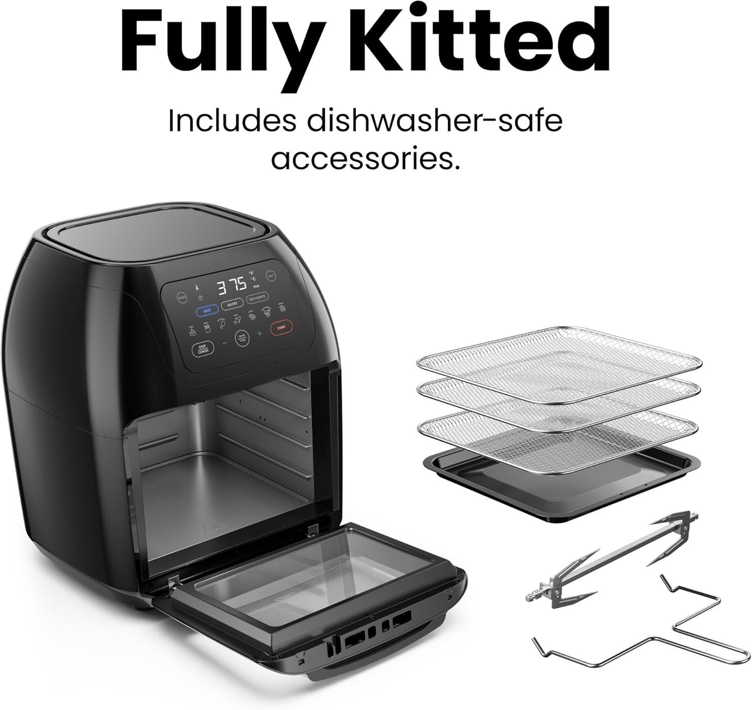CHEFMAN Multifunctional Digital Air Fryer+ Rotisserie, Dehydrator, Convection Oven, 17 Touch Screen Presets Fry, Roast, Dehydrate, Bake, XL 10L Family Size, Auto Shutoff, Large Easy-View Window, Black 8 CHEFMAN Multifunctional Digital Air Fryer+ Rotisserie, Dehydrator, Convection Oven, 17 Touch Screen Presets Fry, Roast, Dehydrate, Bake, XL 10L Family Size, Auto Shutoff, Large Easy-View Window, Black - Image 8