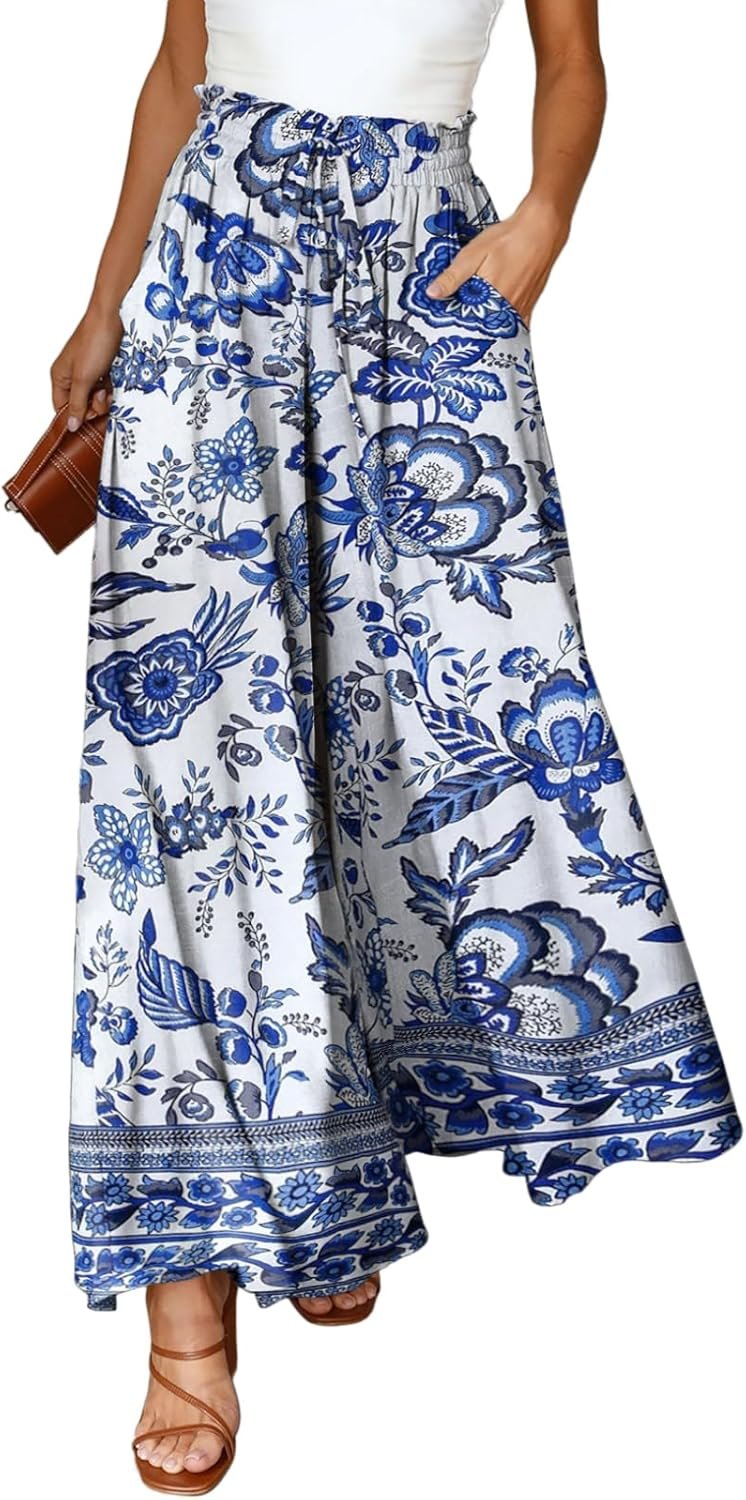 Dokotoo Pants for Women Casual Elastic Waist Wide Leg Pants with Pockets