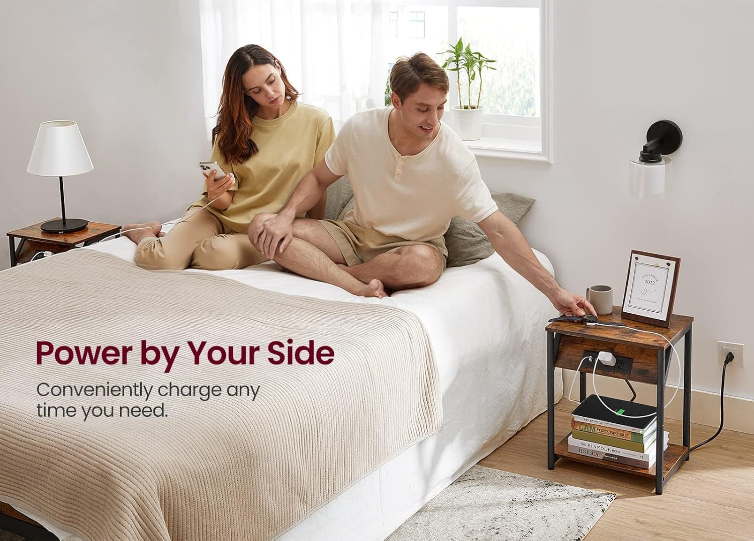 VASAGLE End Table with Charging Station, Set of 2, Small Side Tables for Living Room, Bedroom, Nightstand with Outlets and USB Ports, Bedside Table with Storage Shelf, Rustic Brown and Black 6 VASAGLE End Table with Charging Station, Set of 2, Small Side Tables for Living Room, Bedroom, Nightstand with Outlets and USB Ports, Bedside Table with Storage Shelf, Rustic Brown and Black - Image 6