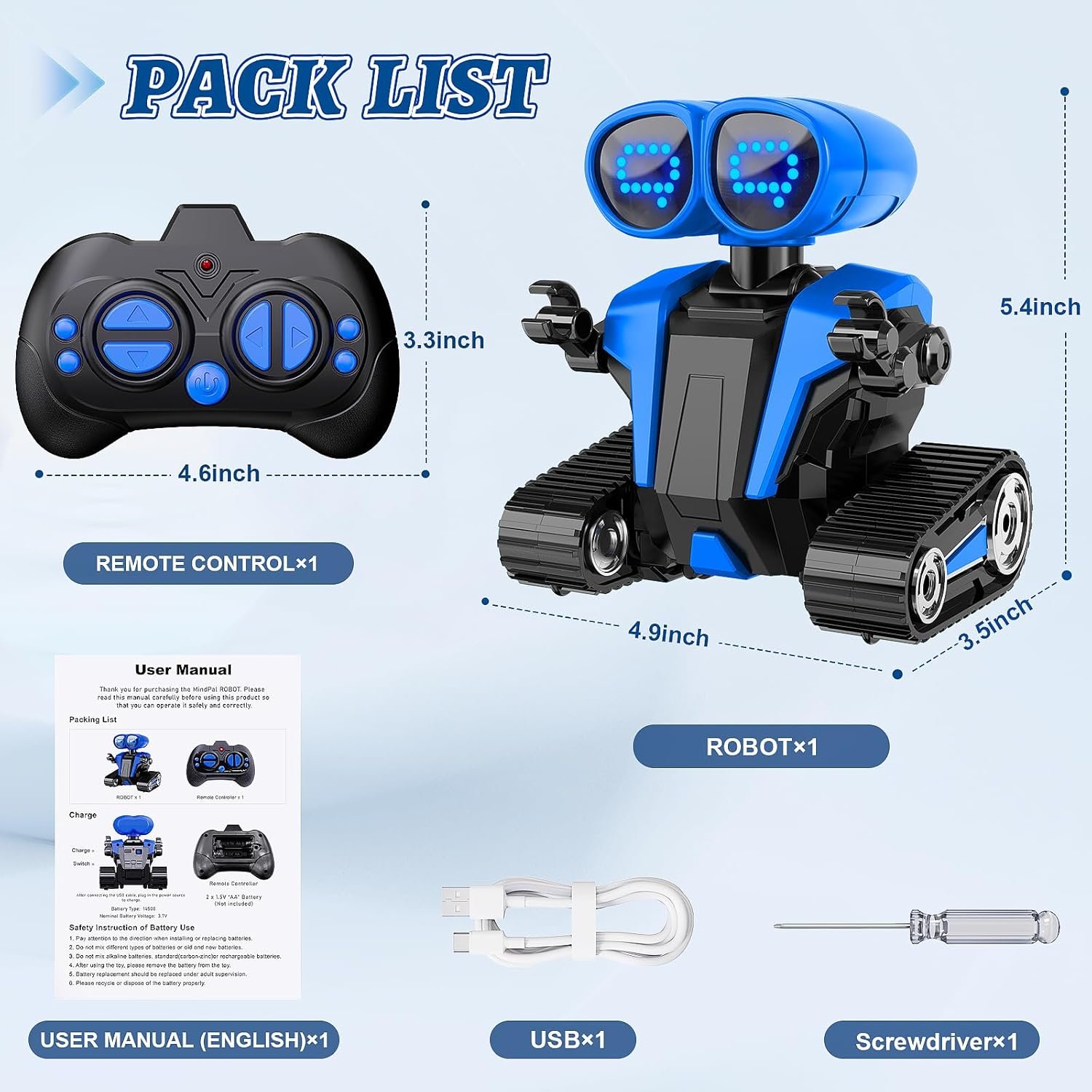 Robot Toys for Boys Girls with Auto-Demonstration Robots for Kids Remote Control Kids Robot Rechargeable Emo Robot with LED Eyes Smart Robot Age 3 Years and Up - Blue 5 Robot Toys for Boys Girls with Auto-Demonstration Robots for Kids Remote Control Kids Robot Rechargeable Emo Robot with LED Eyes Smart Robot Age 3 Years and Up - Blue - Image 5