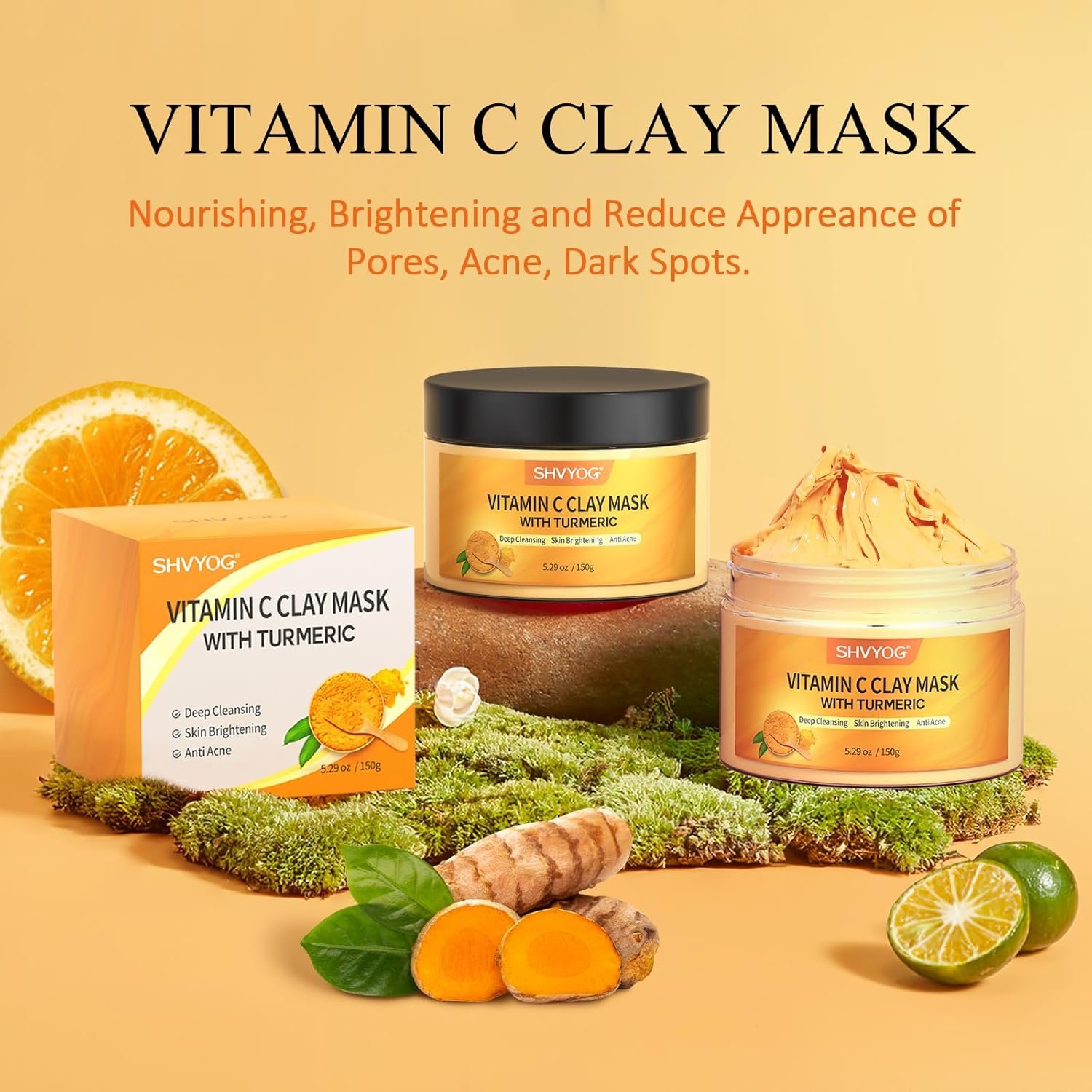 Vitamin C Face Mask with Kaolin Clay and Turmeric for Dark Spots, Dull Skin, Skincare Facial Mask for Controlling Oil and Refining Pores 5.29 Oz 8 Vitamin C Face Mask with Kaolin Clay and Turmeric for Dark Spots, Dull Skin, Skincare Facial Mask for Controlling Oil and Refining Pores 5.29 Oz - Image 8
