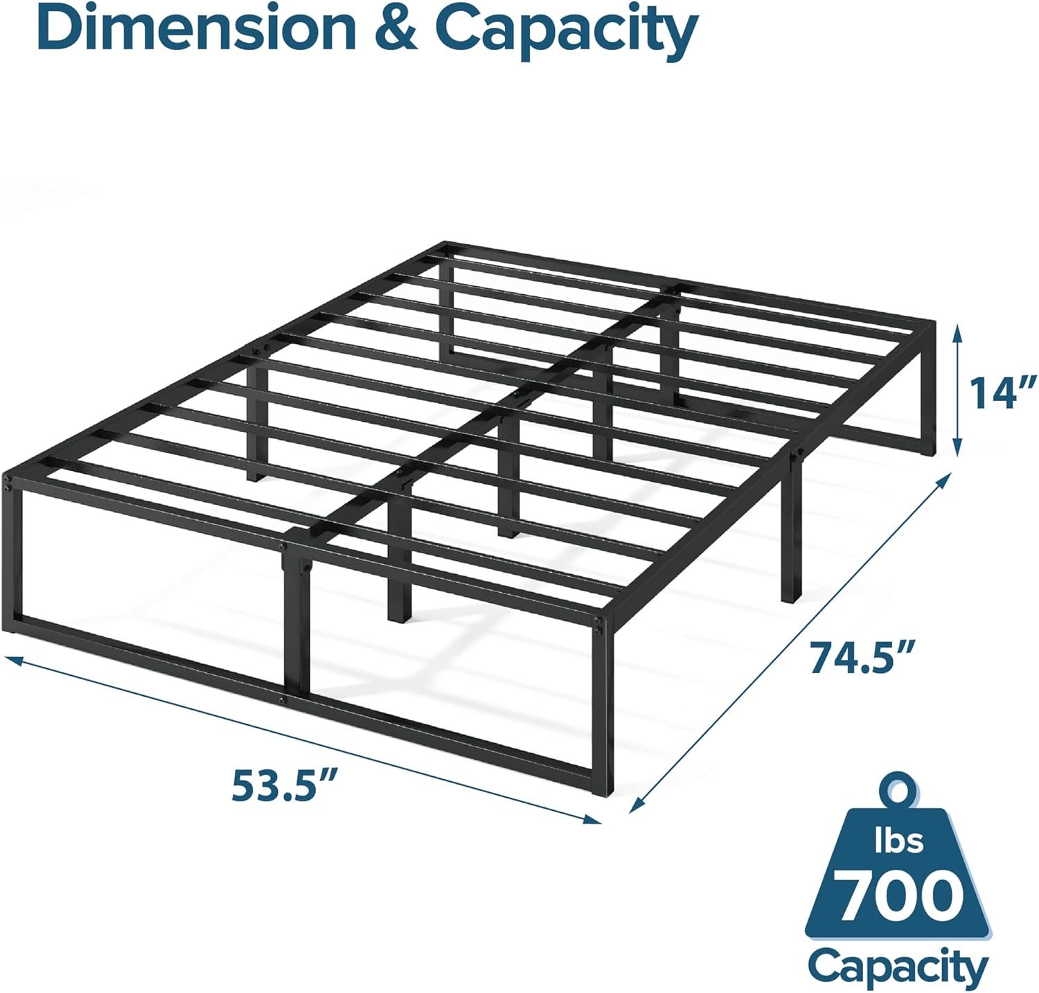 ZINUS Lorelei 14 Inch Metal Platform Bed Frame, Mattress Foundation with Steel Slat Support, No Box Spring Needed, Easy Assembly, Full, Black 5 ZINUS Lorelei 14 Inch Metal Platform Bed Frame, Mattress Foundation with Steel Slat Support, No Box Spring Needed, Easy Assembly, Full, Black - Image 5