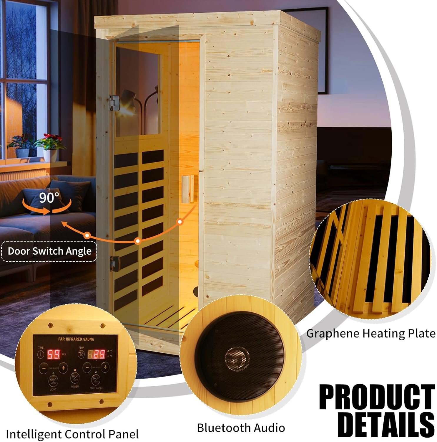 Far Infrared Wooden Sauna Room Home Sauna Spa Dry Saunas Single Person Spa Finland Spruce Wood fit for 7ft Person 3 Far Infrared Wooden Sauna Room Home Sauna Spa Dry Saunas Single Person Spa Finland Spruce Wood fit for 7ft Person - Image 3